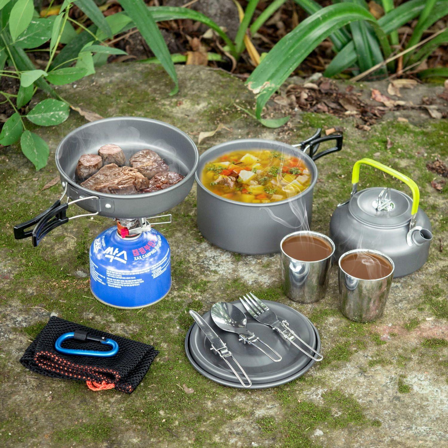 Kit de Cocina para Camping Odoland 10 Piezas Aluminio Antiadherente