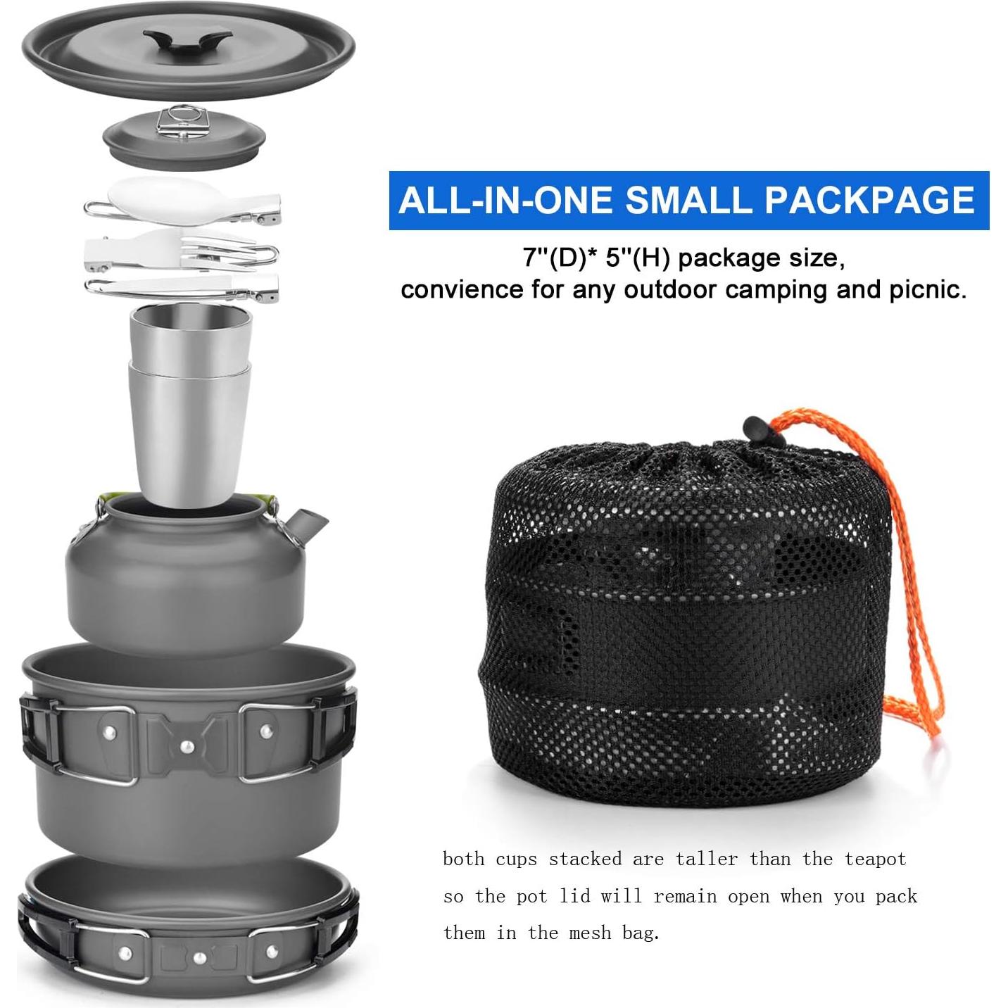 Kit de Cocina para Camping Odoland 10 Piezas Aluminio Antiadherente