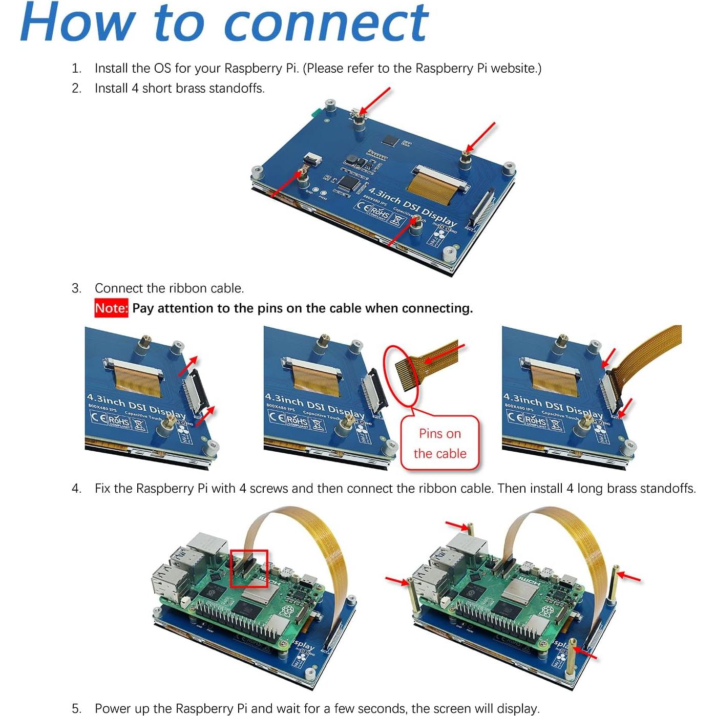 Monitor Táctil FREENOVE 4.3" IPS para Raspberry Pi 5/4/3