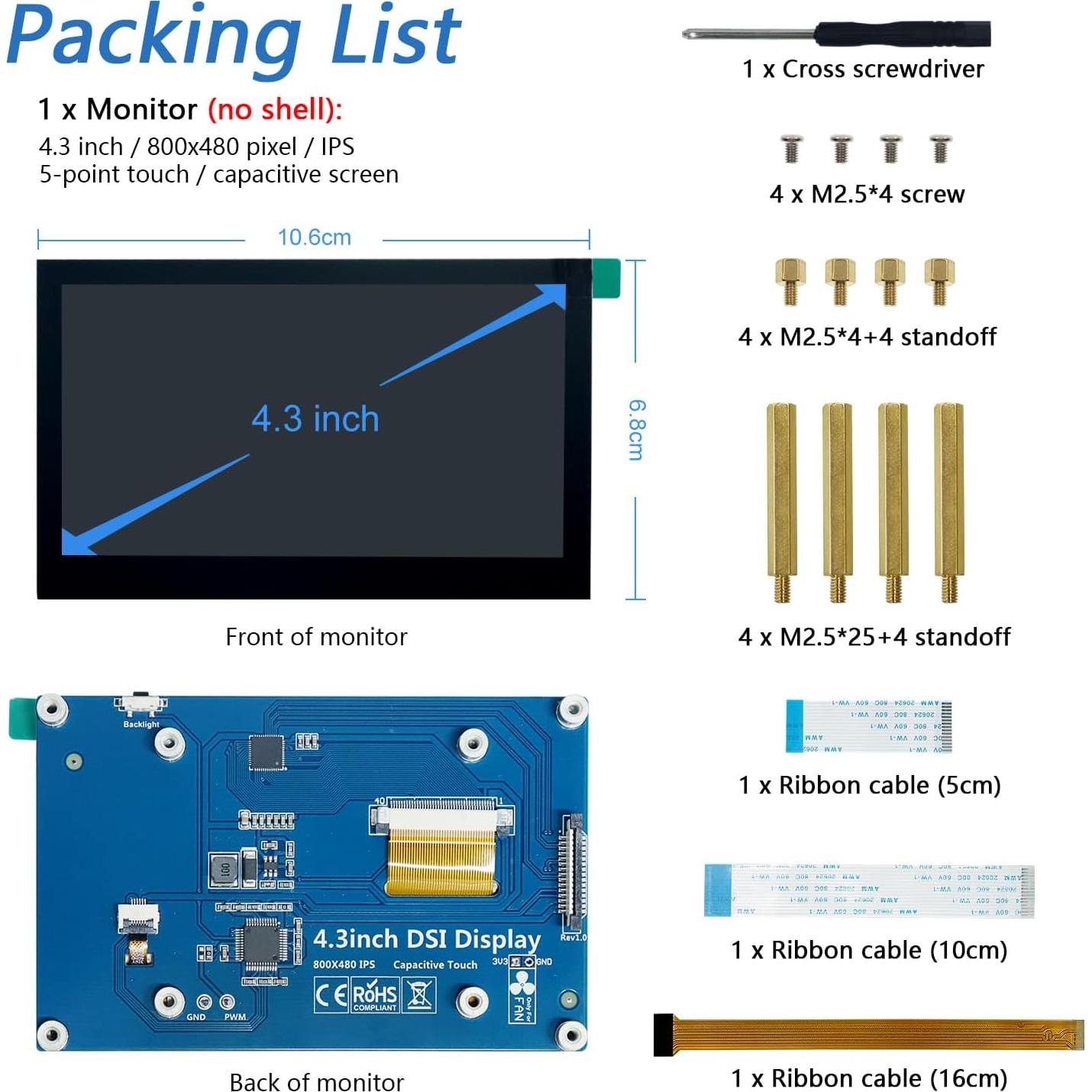 Monitor Táctil FREENOVE 4.3" IPS para Raspberry Pi 5/4/3