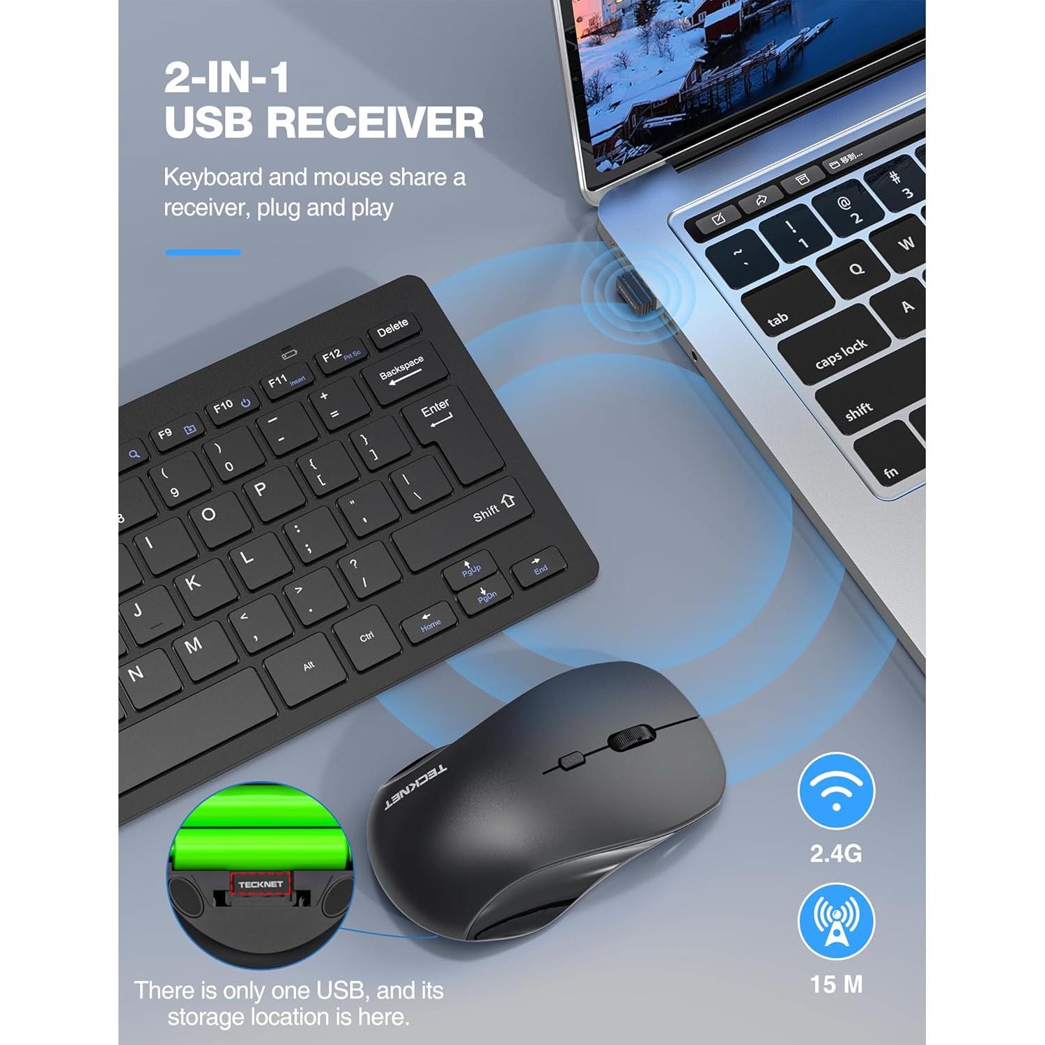 Combo Teclado y Ratón Inalámbricos TECKNET X315, Silencioso 1600 DPI