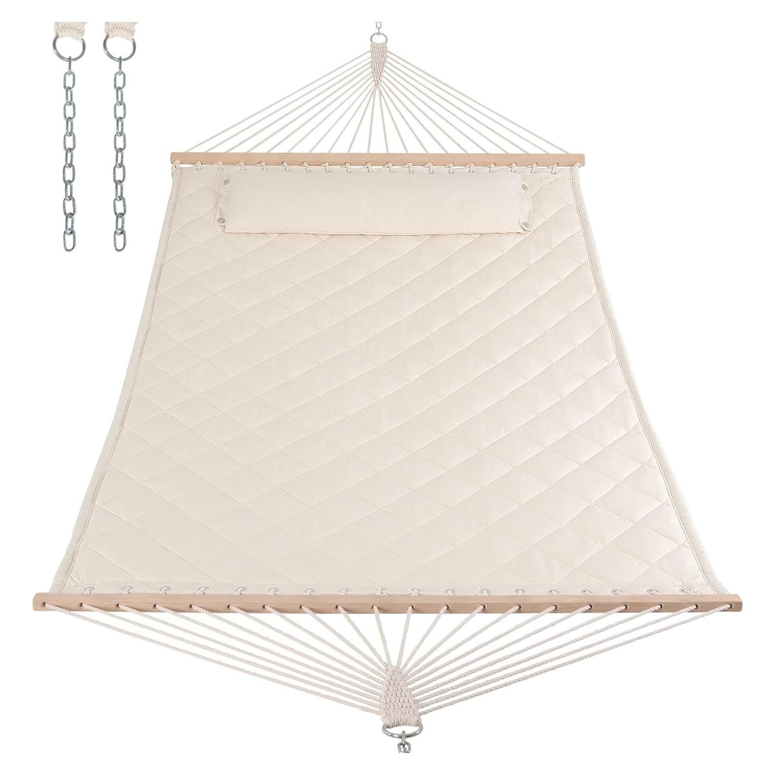 Hamaca Doble ANOW con Almohada y Barras de Madera 204 kg