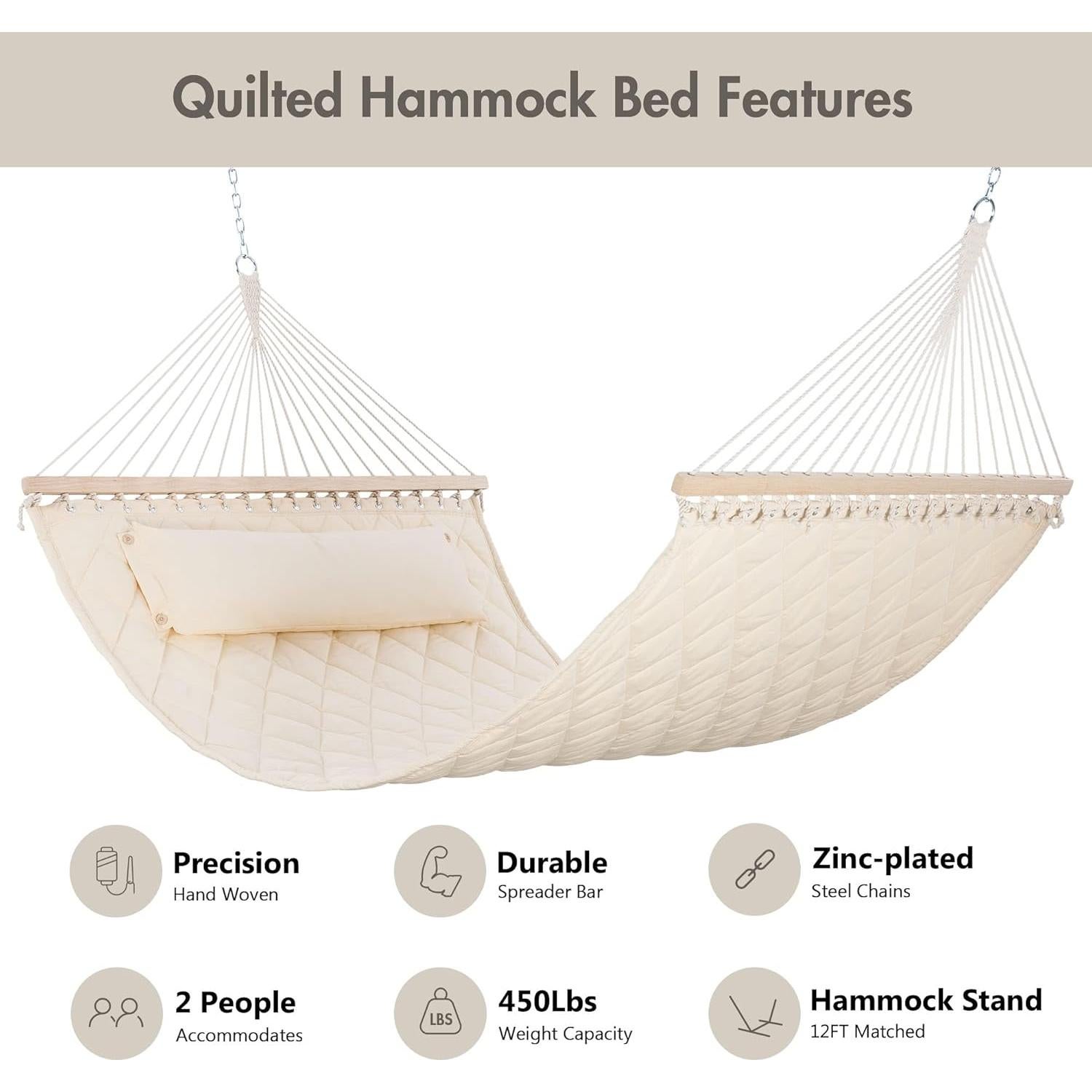 Hamaca Doble ANOW con Almohada y Barras de Madera 204 kg