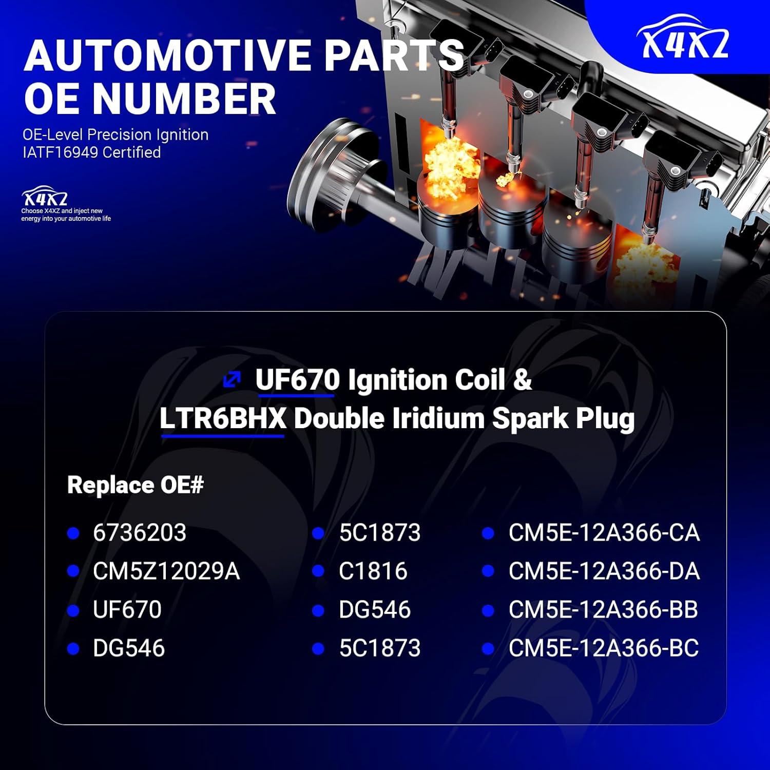 Bobina de Encendido UF670 y Bujía Doble Iridio LTR6BHX X4XZ