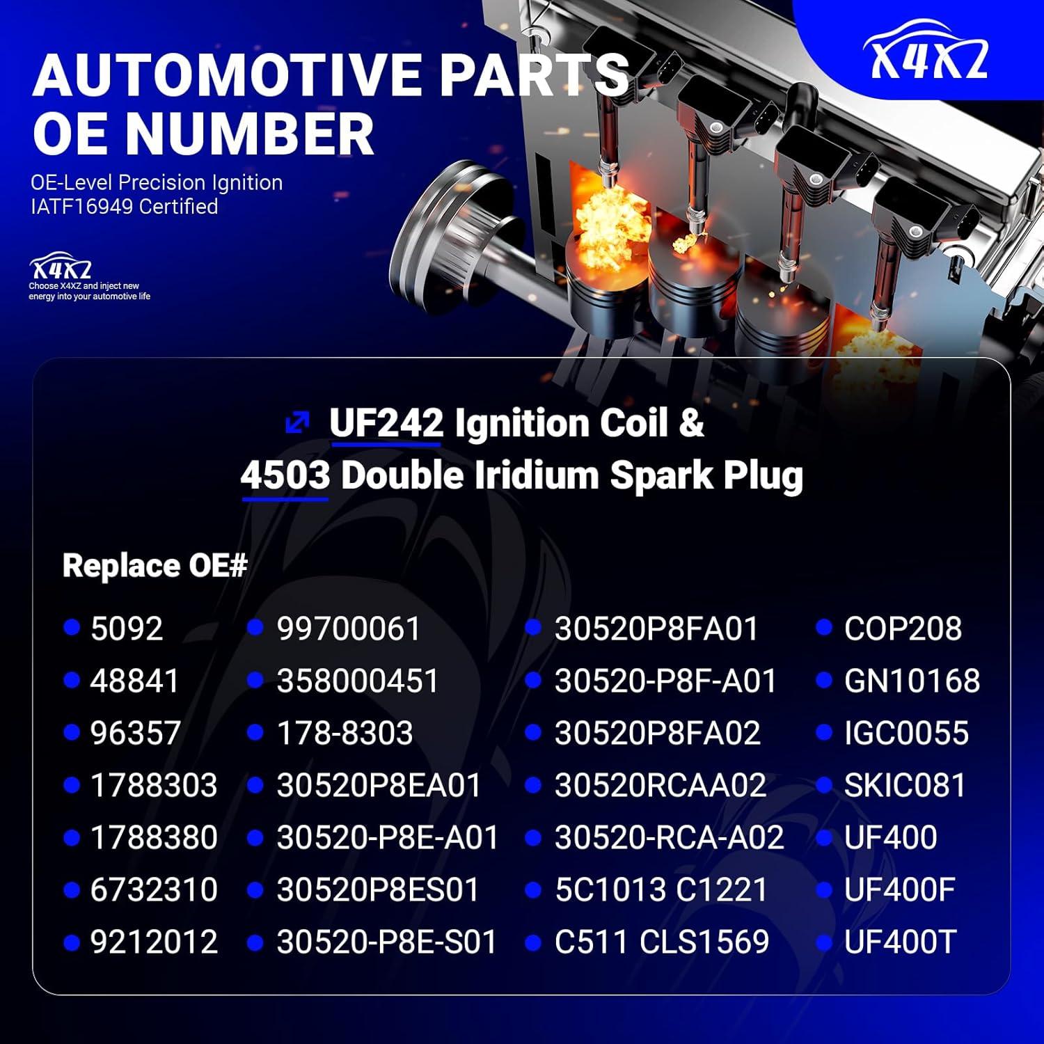 Bobina de encendido UF242 y bujía iridio doble 4503 X4XZ