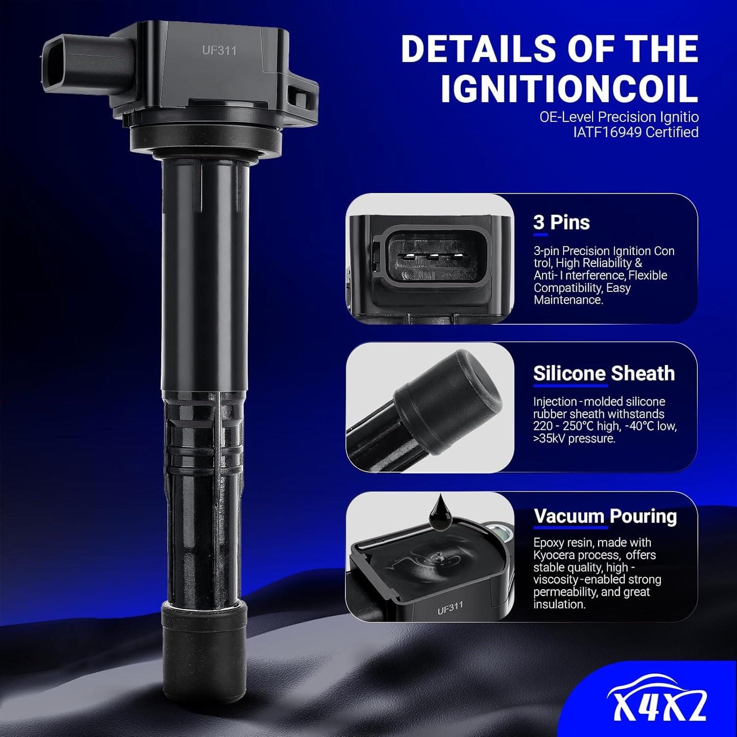 Bobina de encendido UF311 y bujía iridio X4XZ para Honda/Acura