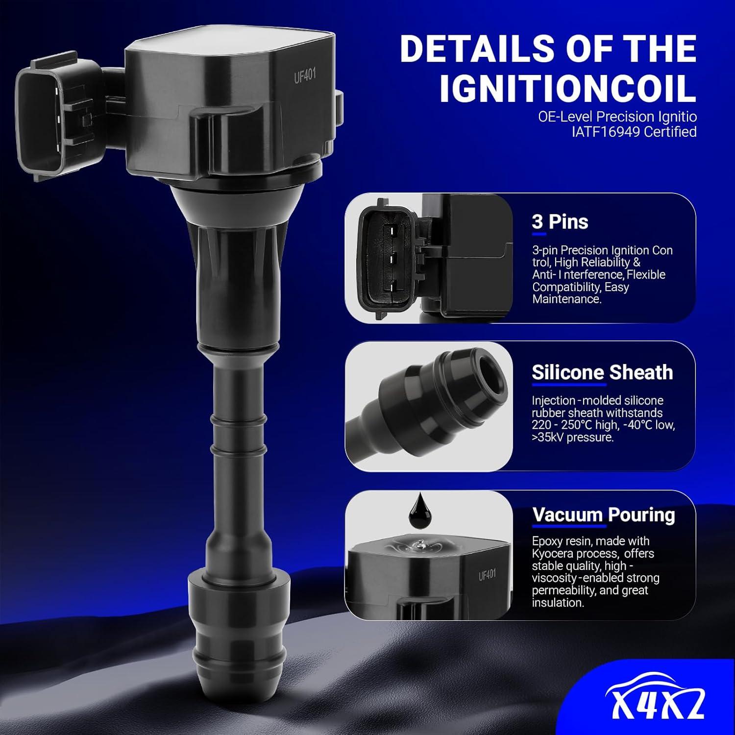 Bobina de Encendido UF401 y Bujía Iridio Doble 4469 X4XZ - 6PCS