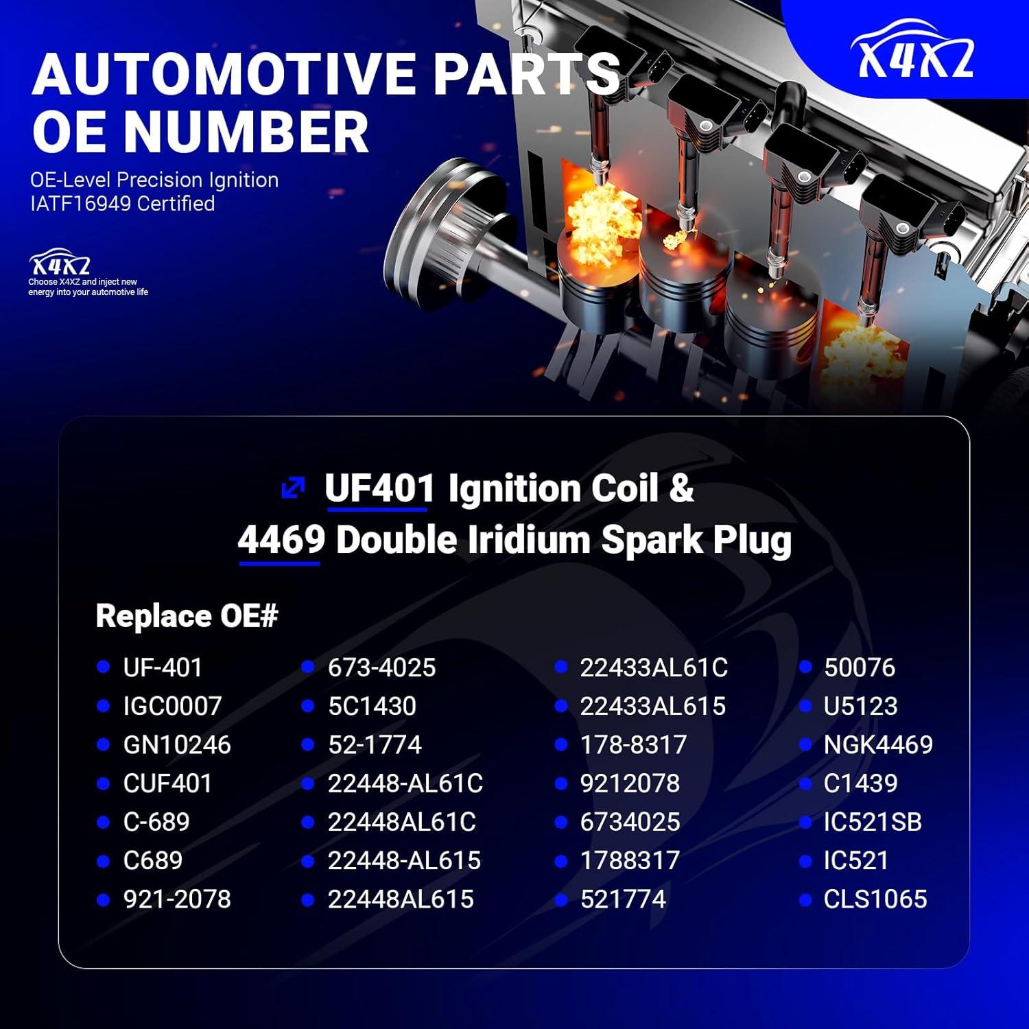 Bobina de Encendido UF401 y Bujía Iridio Doble 4469 X4XZ - 6PCS