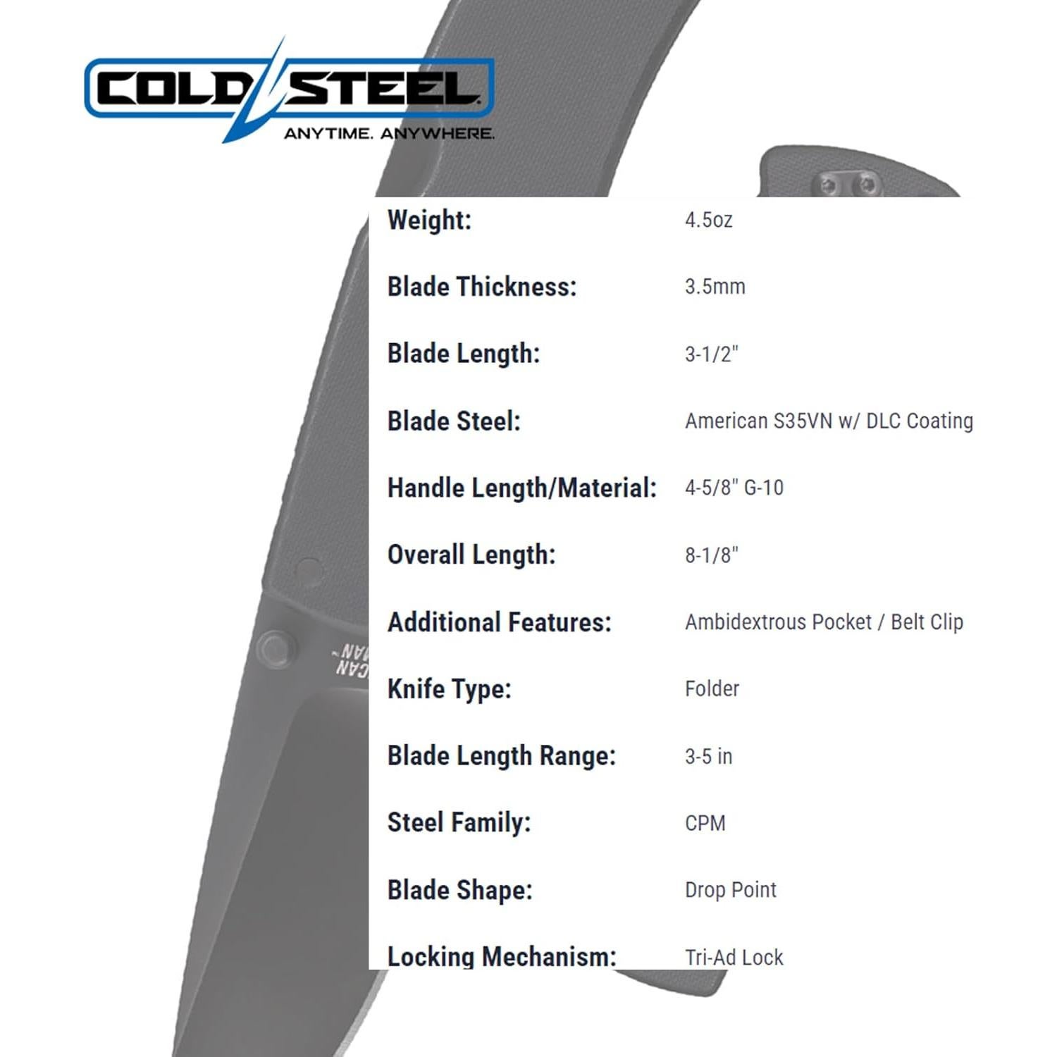 Cuchillo Plegable Cold Steel American Lawman S35VN 8.1"