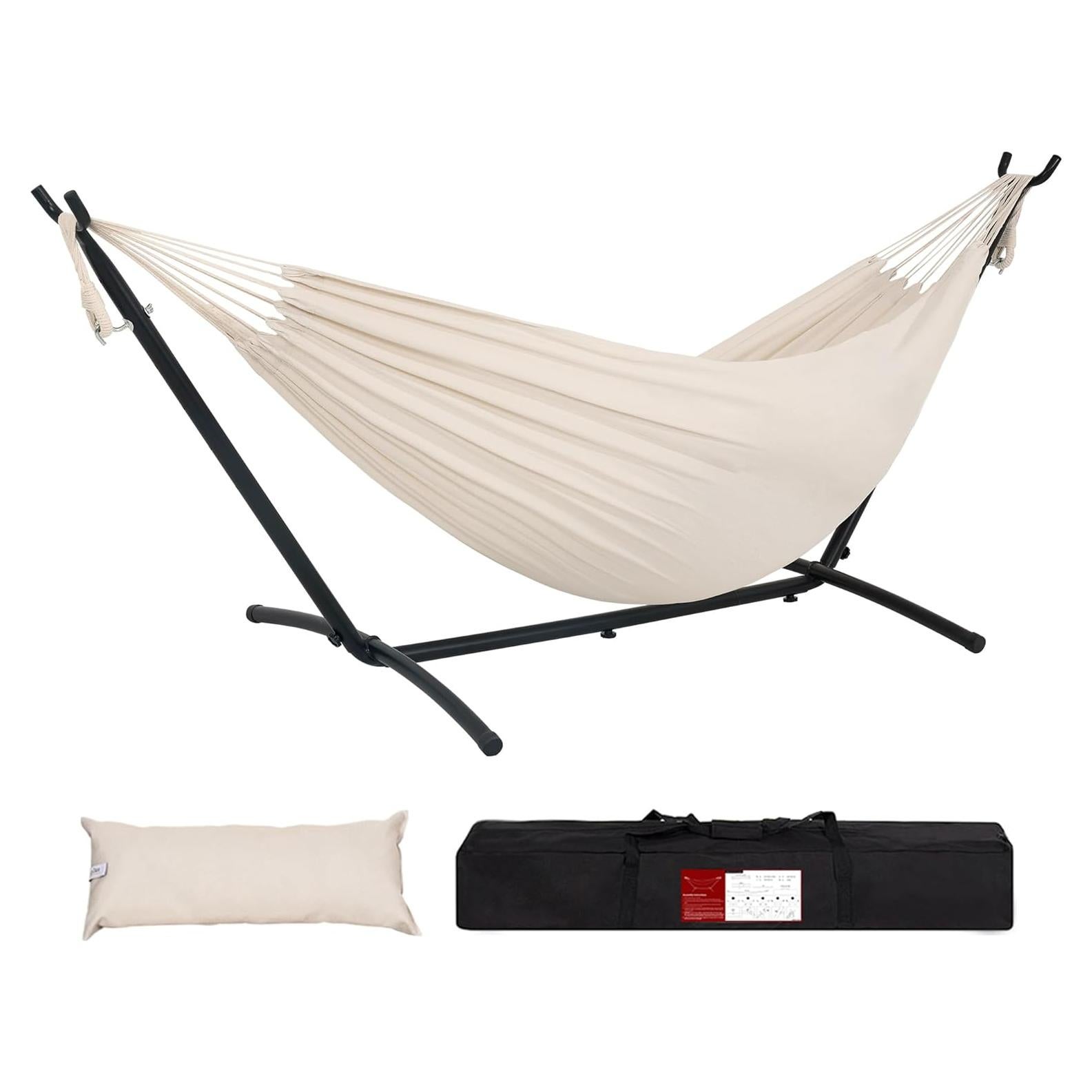 Hamaca Doble Lazy Daze con Soporte de Acero 204 kg Beige