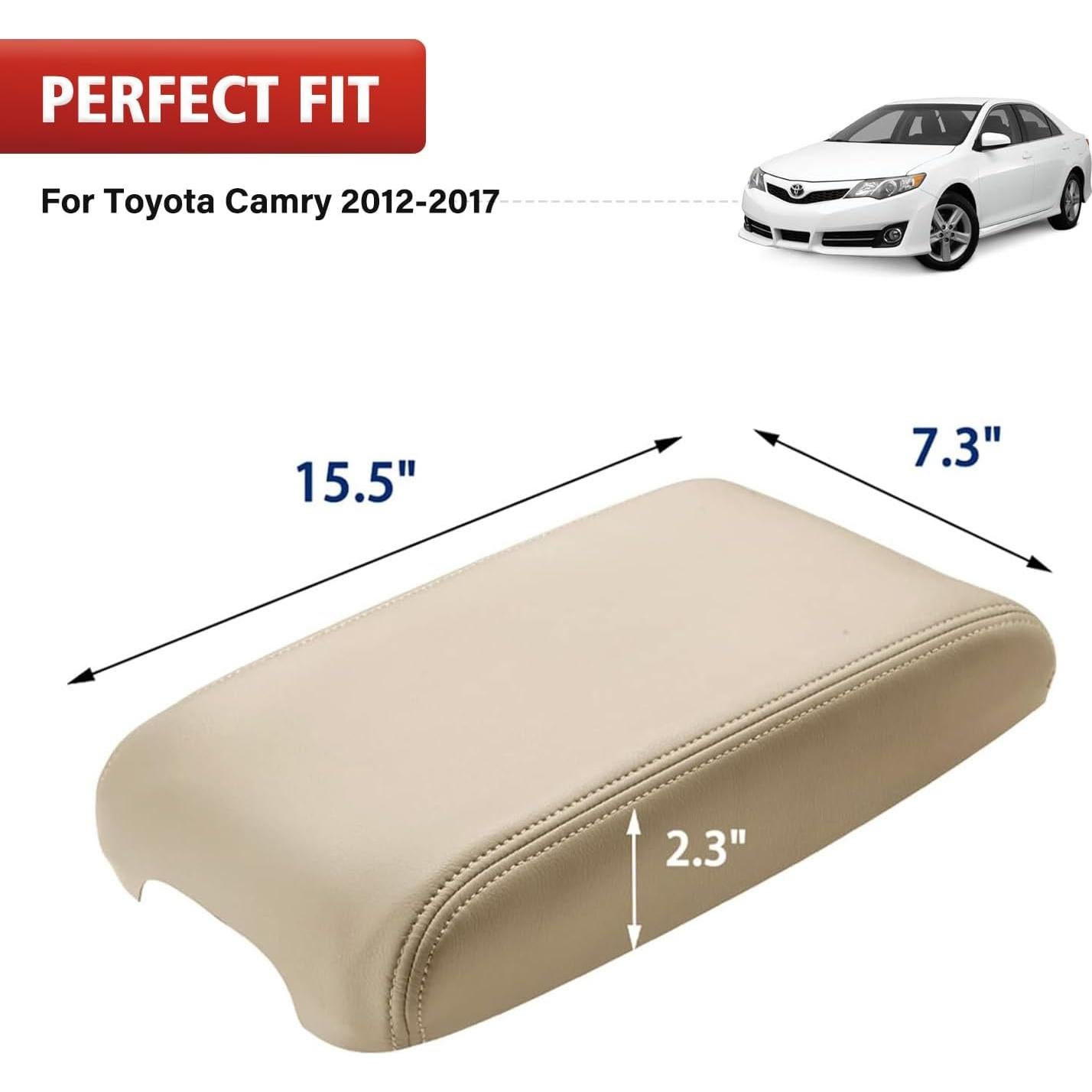 Cubierta de reposabrazos KBH para Toyota Camry 2012-2017, Vinilo Cuero Marfil Tan
