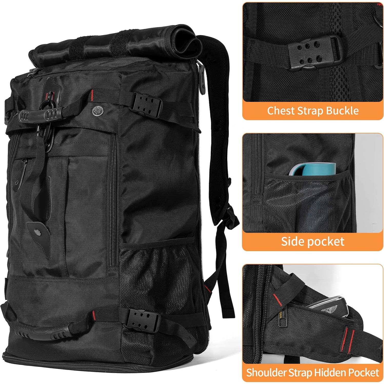 Mochila de viaje 60L Grande Unisex Negra para Laptop