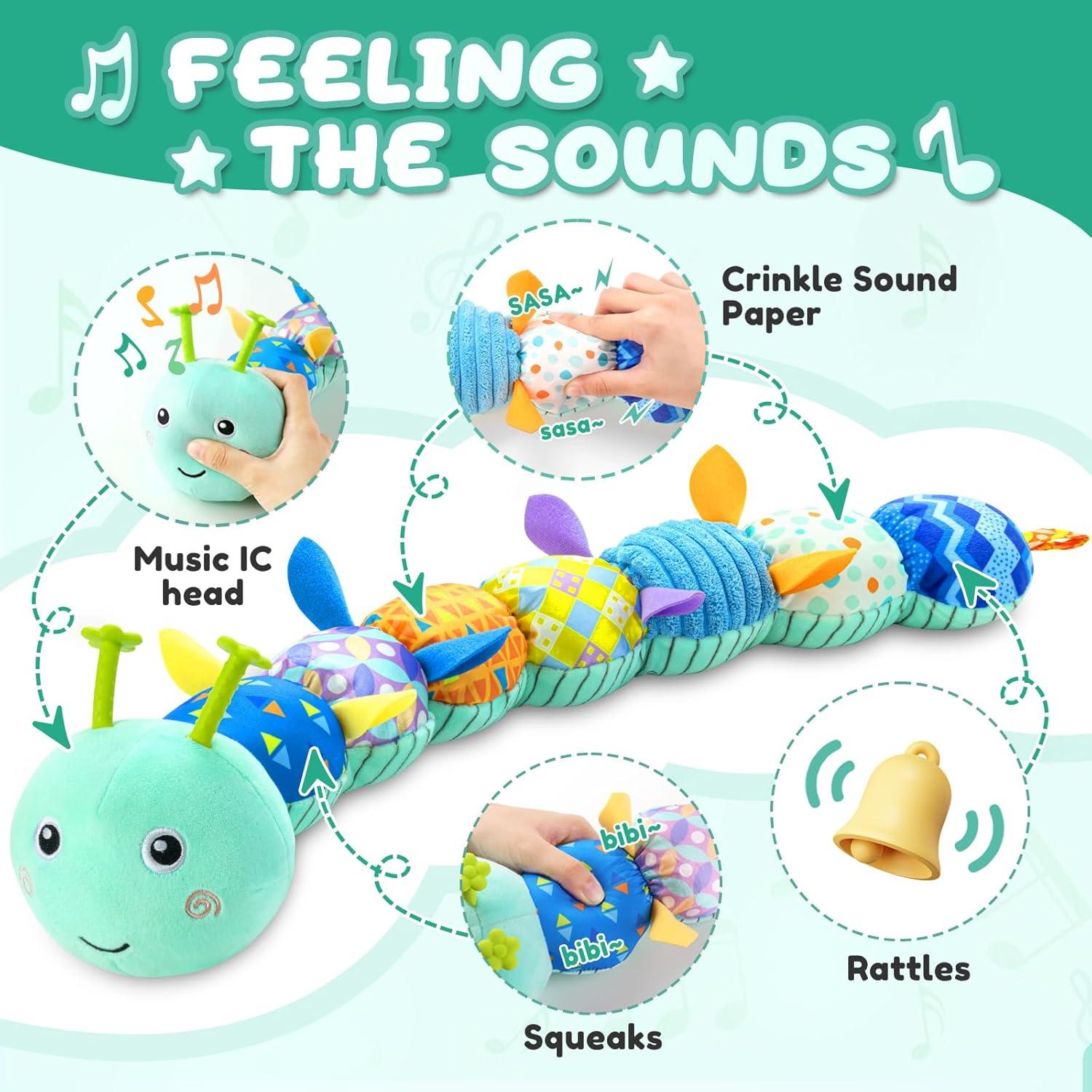 Juguete Musical Suave para Bebés AWOTOY Oruga Azul 0-12 Meses