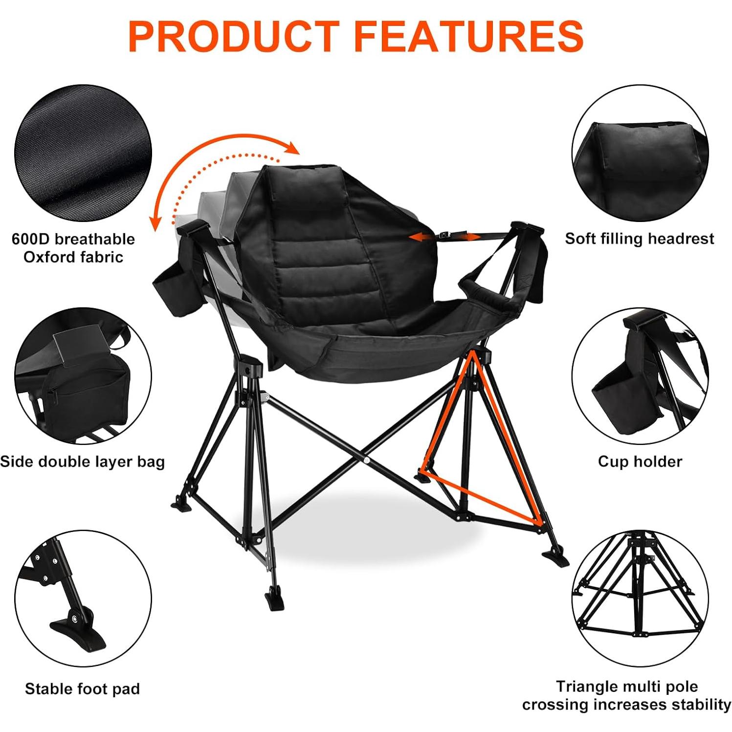 Silla de Camping Hamaca FREETOUR Plegable 158kg Color Carmesí