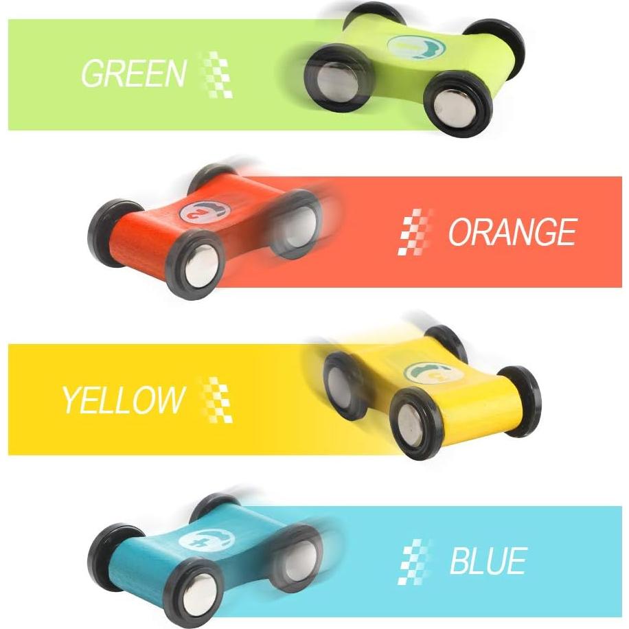 Pista de Carreras de Madera TOP BRIGHT con 4 Coches y Garaje