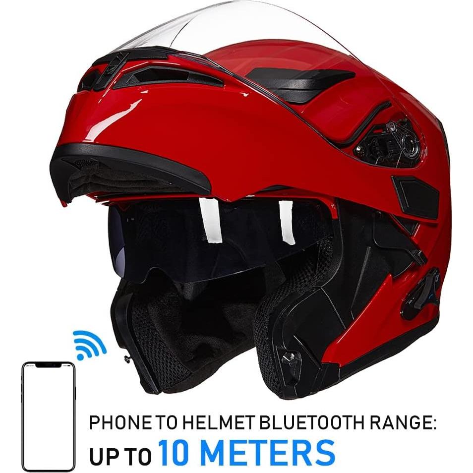 Casco de Motocicleta Bluetooth ILM 902BT Doble Visera Rojo Grande