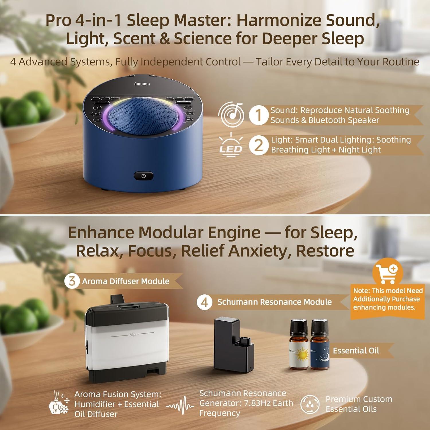 Sound Machine & Soothing Light, Premium Metal Shell with 50+ Calming Sounds |Optional Expan. Aroma Diffuser & Schumann Resonance (Add'l Purchase) |System for Sleep, Focus, Relaxation –Adults Kids Baby