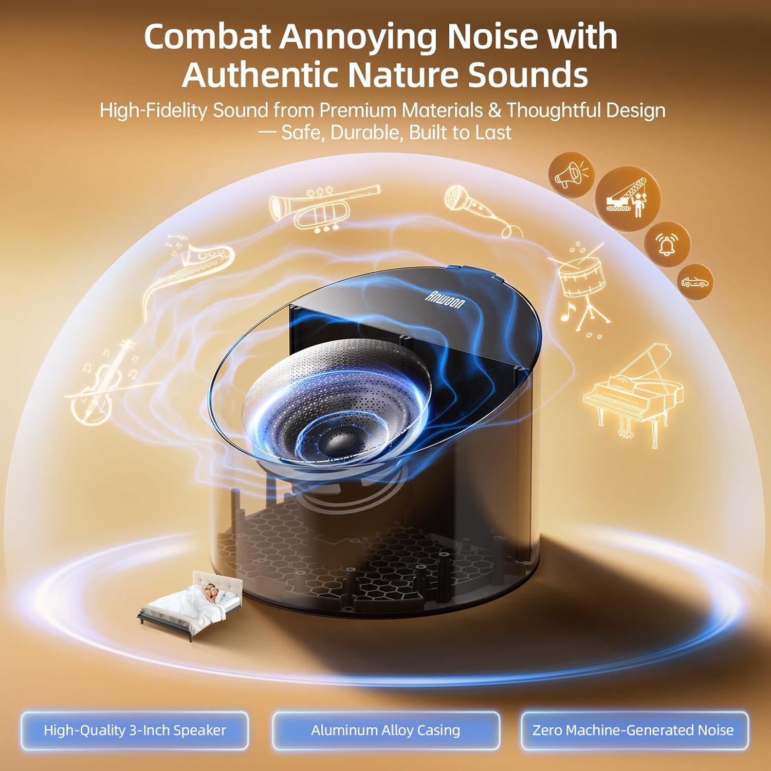 Sound Machine & Soothing Light, Premium Metal Shell with 50+ Calming Sounds |Optional Expan. Aroma Diffuser & Schumann Resonance (Add'l Purchase) |System for Sleep, Focus, Relaxation –Adults Kids Baby