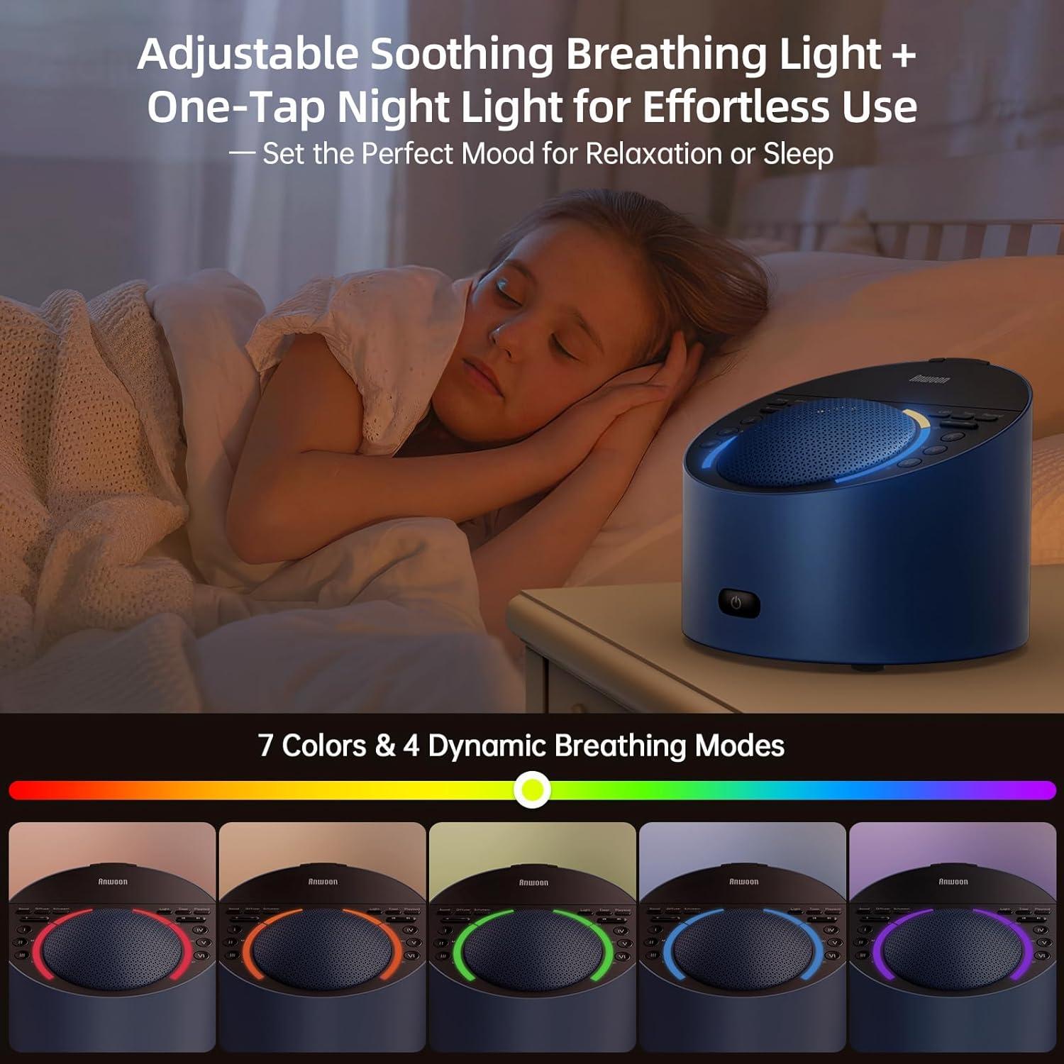 Sound Machine & Soothing Light, Premium Metal Shell with 50+ Calming Sounds |Optional Expan. Aroma Diffuser & Schumann Resonance (Add'l Purchase) |System for Sleep, Focus, Relaxation –Adults Kids Baby