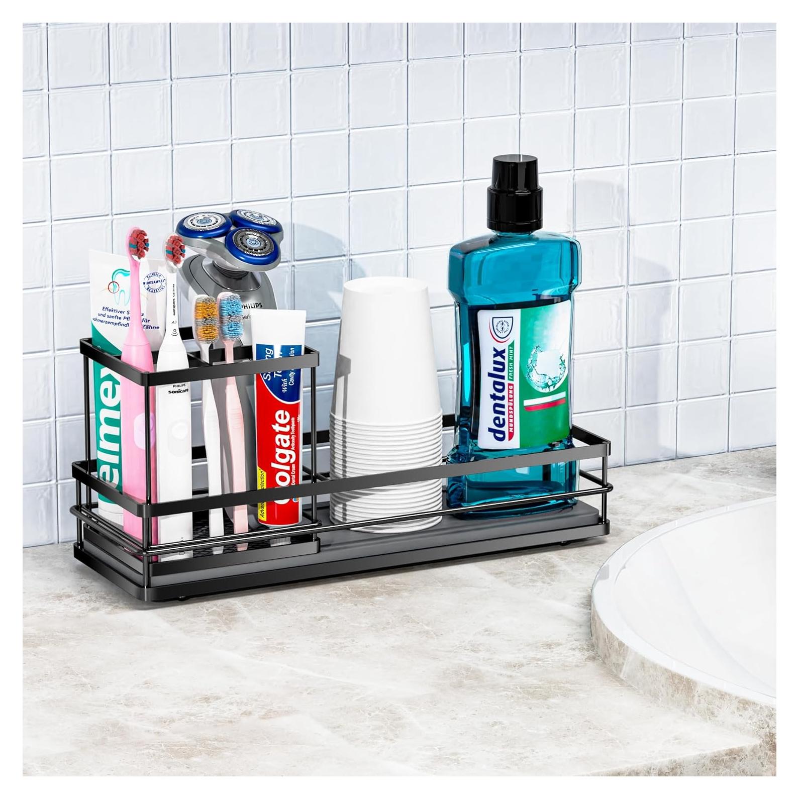 Toothbrush Holders with Water Absorbing Diatomite for Bathrooms, Electric Tooth Brush Toothpaste Holder, Kitchen Countertop Sink Caddy Sponge Organizers and Storage, Stone Drying