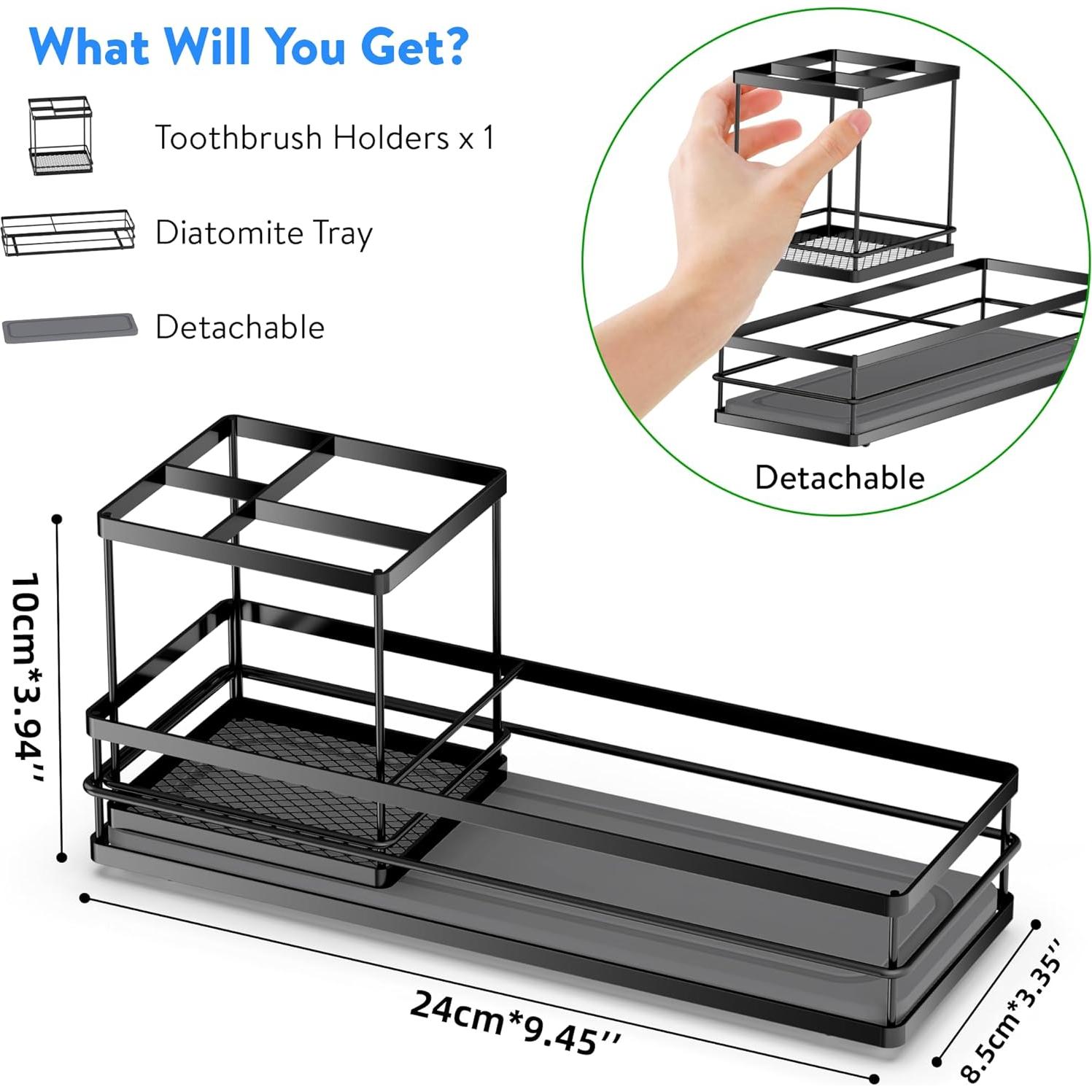 Toothbrush Holders with Water Absorbing Diatomite for Bathrooms, Electric Tooth Brush Toothpaste Holder, Kitchen Countertop Sink Caddy Sponge Organizers and Storage, Stone Drying
