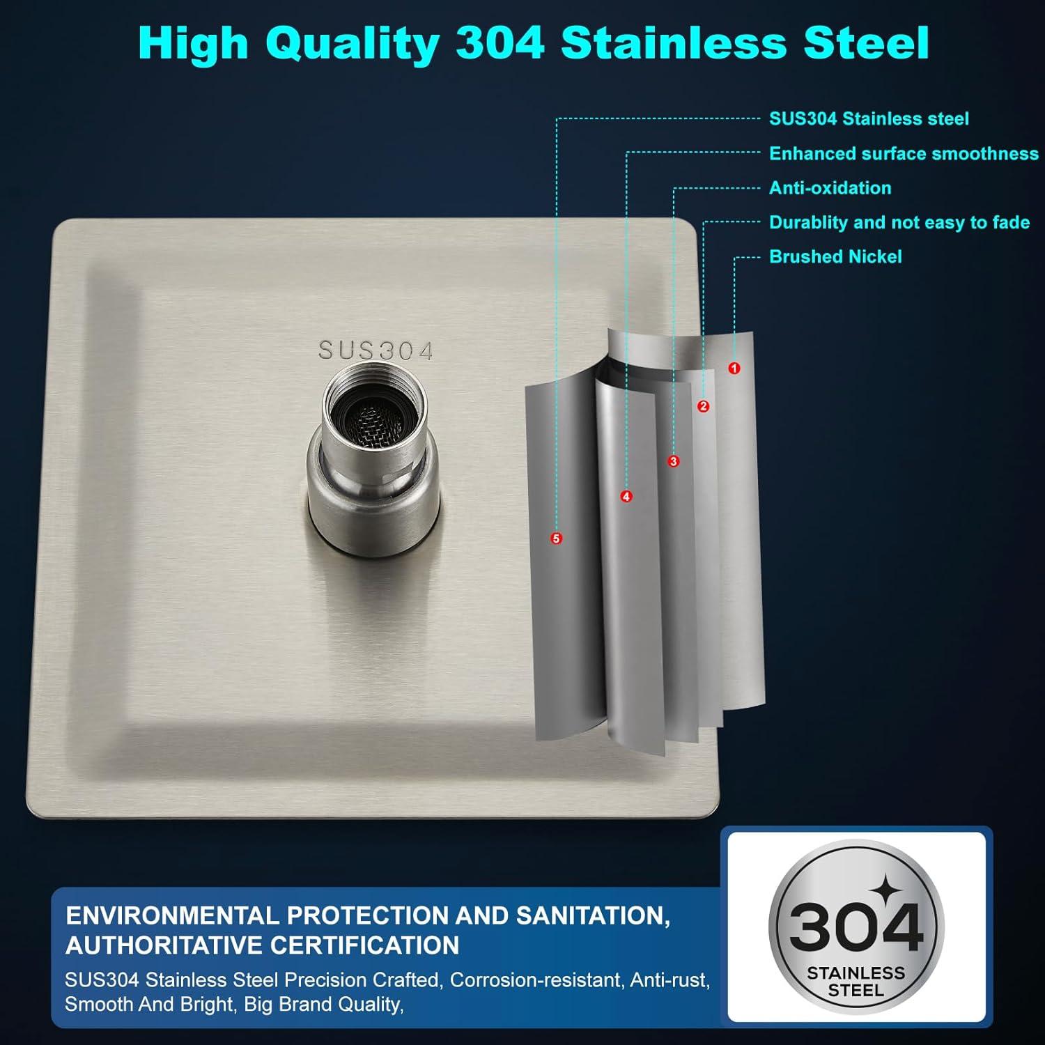 Cabezal de Ducha Cuadrado Midanya 15.24 cm Acero Inoxidable Alta Presión