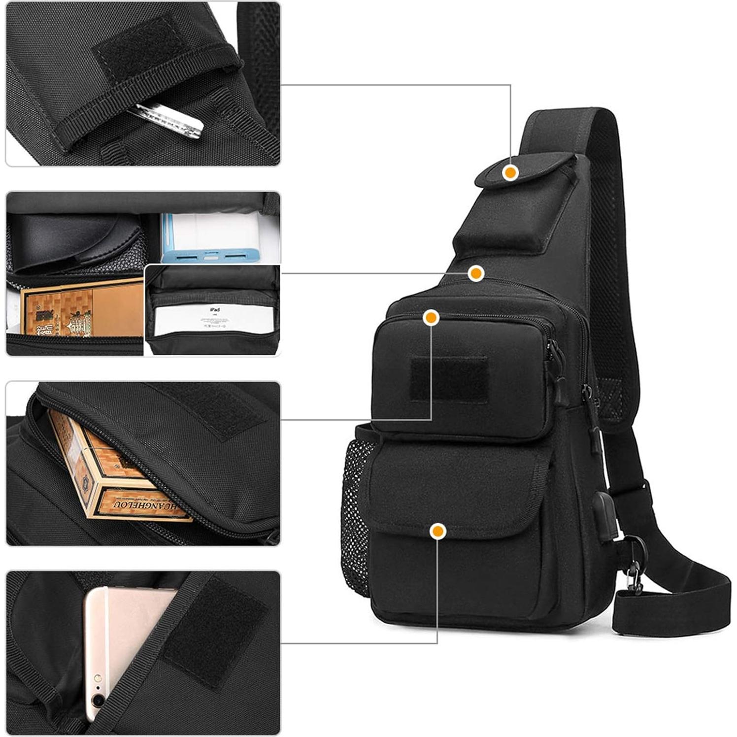 Bolsa Táctica BAIGIO Bandolera Un Solo Tirante 42x10x20cm