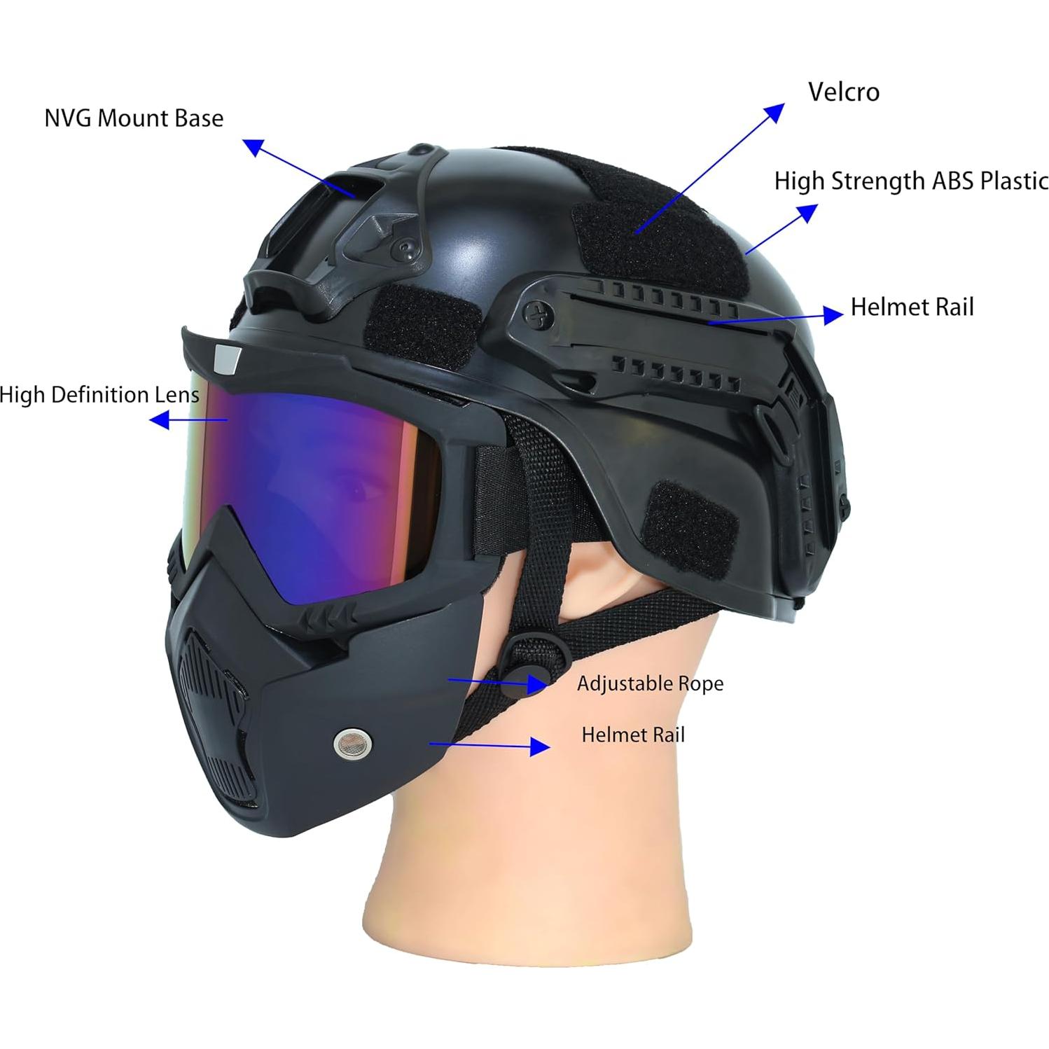 Casco Táctico PLOOTA con Gafas y Máscara Facial Completa