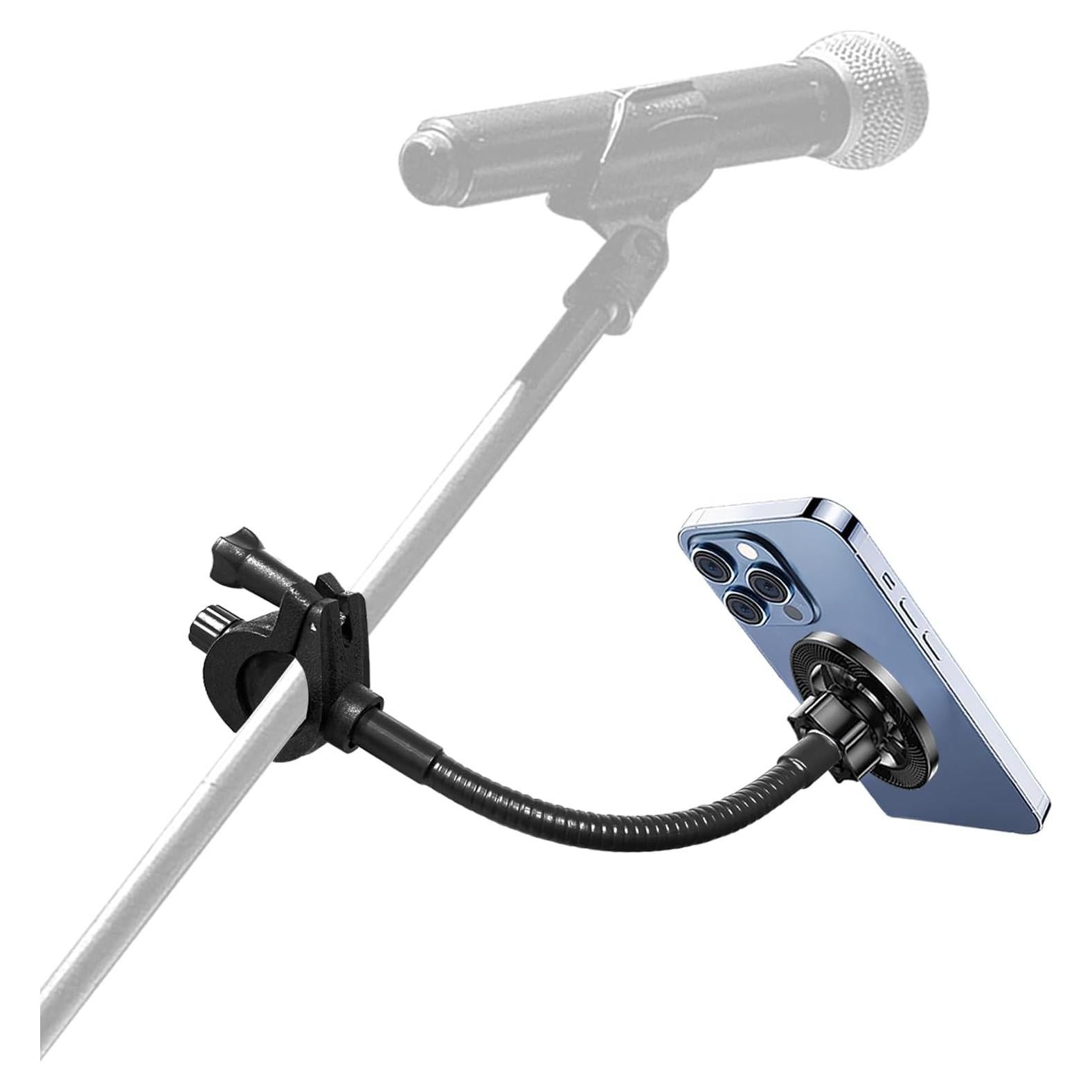 for Magsafe Mic Stand Phone Holder, Flexible Phone Holder for Microphone Stand Super Magnets iPhone Mic Stand Holder Mic Music Stand Phone Mount for iPhone 15 14 13 12 Pro Max Plus Max Mini
