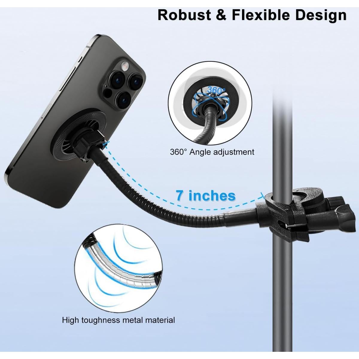 for Magsafe Mic Stand Phone Holder, Flexible Phone Holder for Microphone Stand Super Magnets iPhone Mic Stand Holder Mic Music Stand Phone Mount for iPhone 15 14 13 12 Pro Max Plus Max Mini