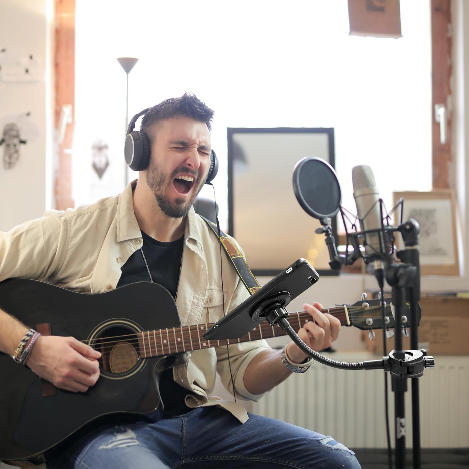 for Magsafe Mic Stand Phone Holder, Flexible Phone Holder for Microphone Stand Super Magnets iPhone Mic Stand Holder Mic Music Stand Phone Mount for iPhone 15 14 13 12 Pro Max Plus Max Mini