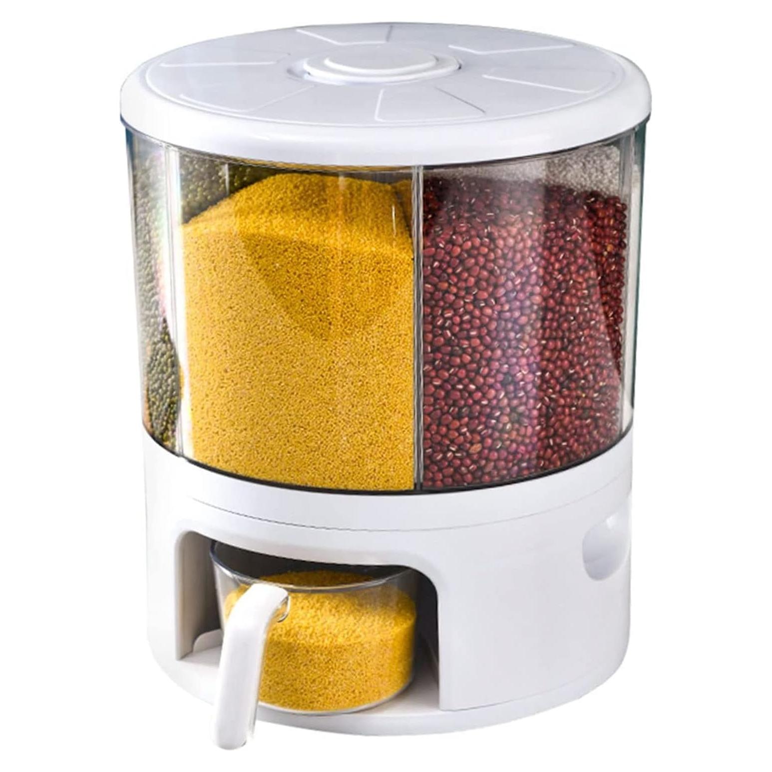 Dispensador de Granos Rotatorio SNKOURIN 6 Compartimentos Blanco