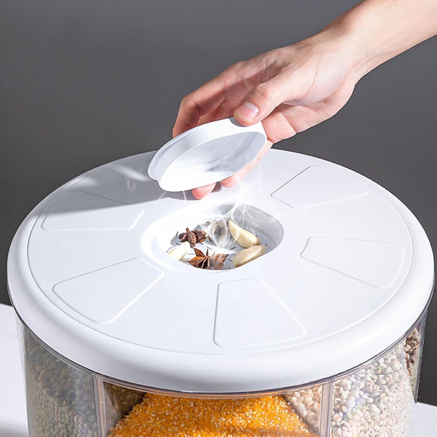 Dispensador de Granos Rotatorio SNKOURIN 6 Compartimentos Blanco