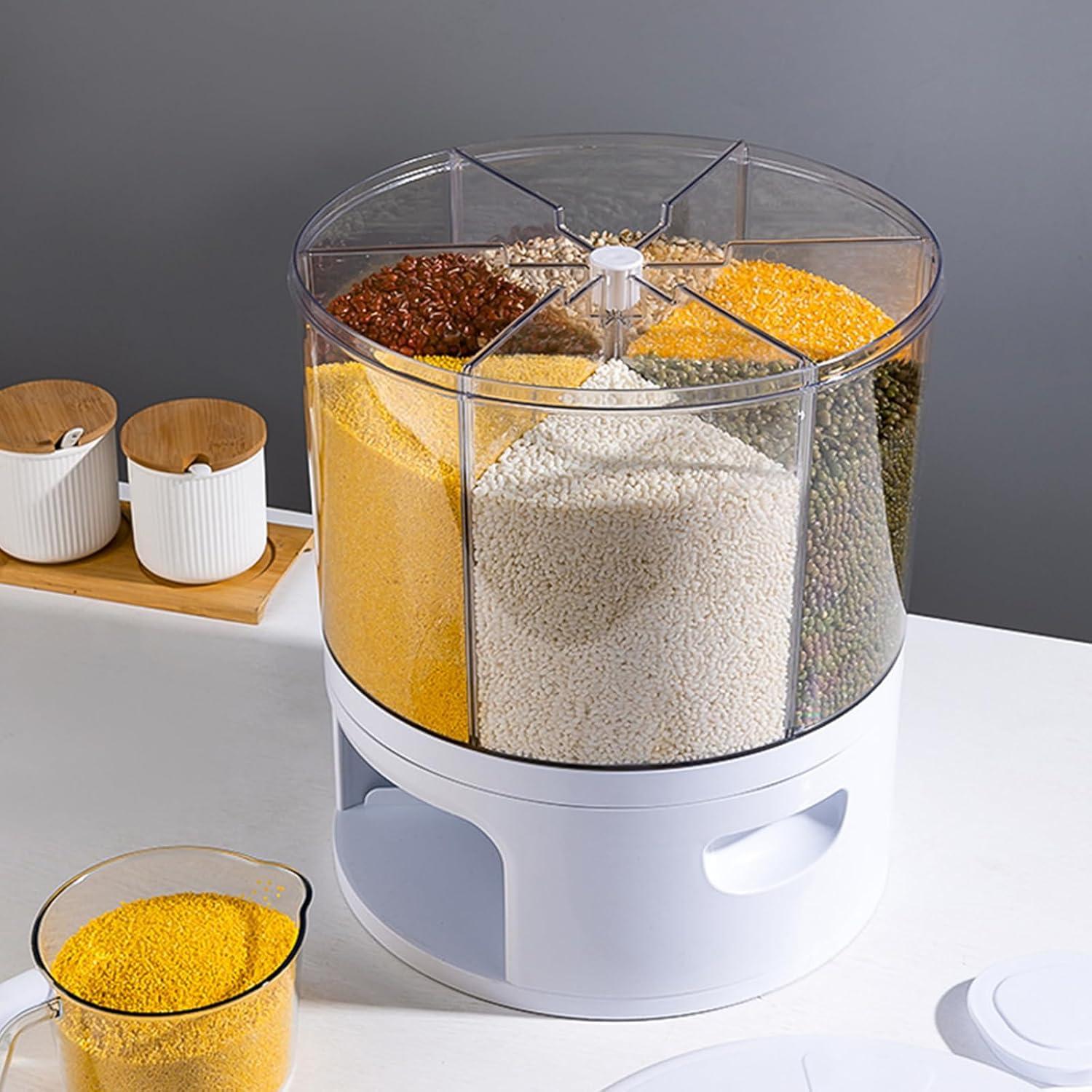 Dispensador de Granos Rotatorio SNKOURIN 6 Compartimentos Blanco