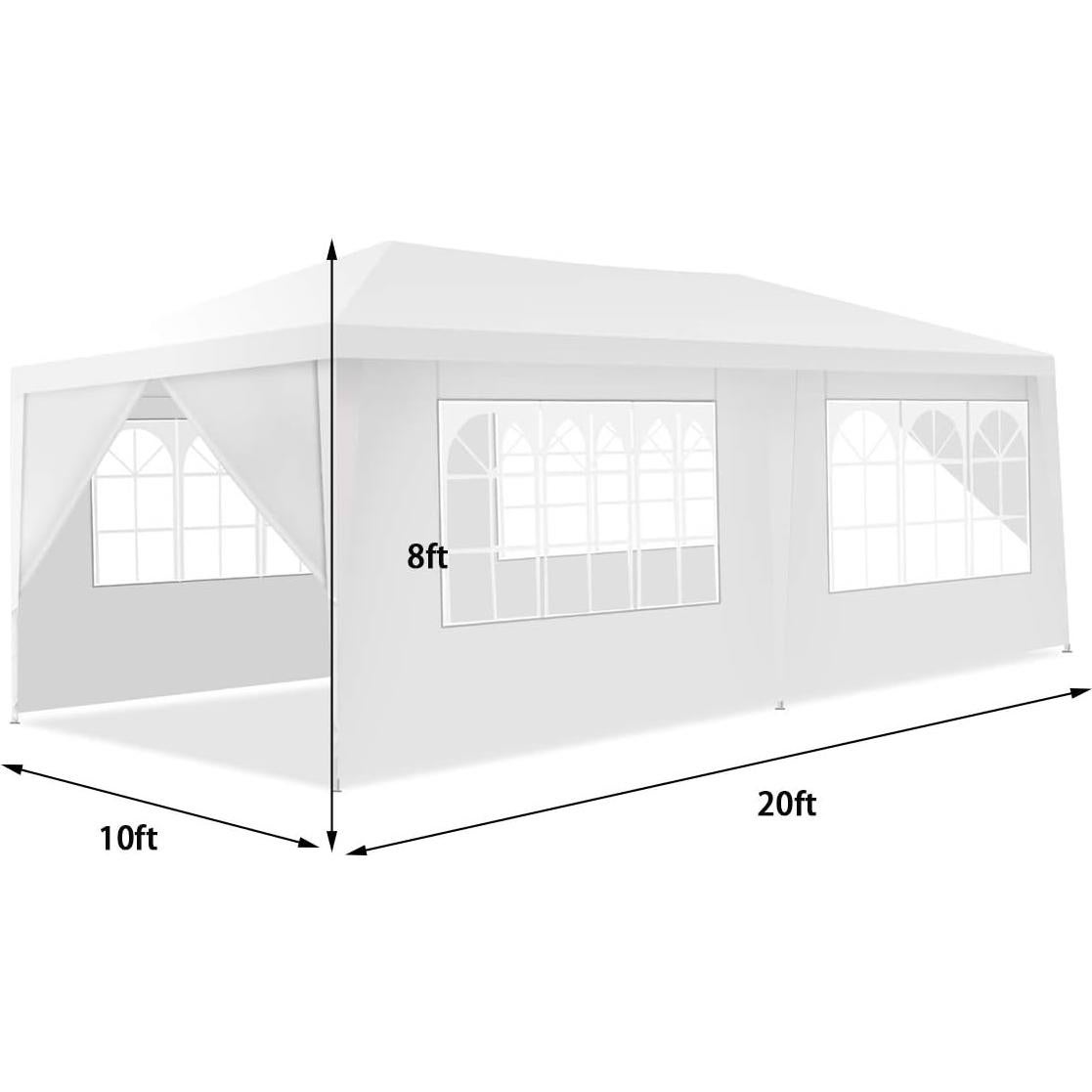 ORALNER 10'x20' Outdoor Canopy Tent, White Wedding Party Tent with 6 Removable Sidewalls & Carrying Bag, Heavy Duty Camping Gazebo Pavilion for Patio, Garden and Backyard