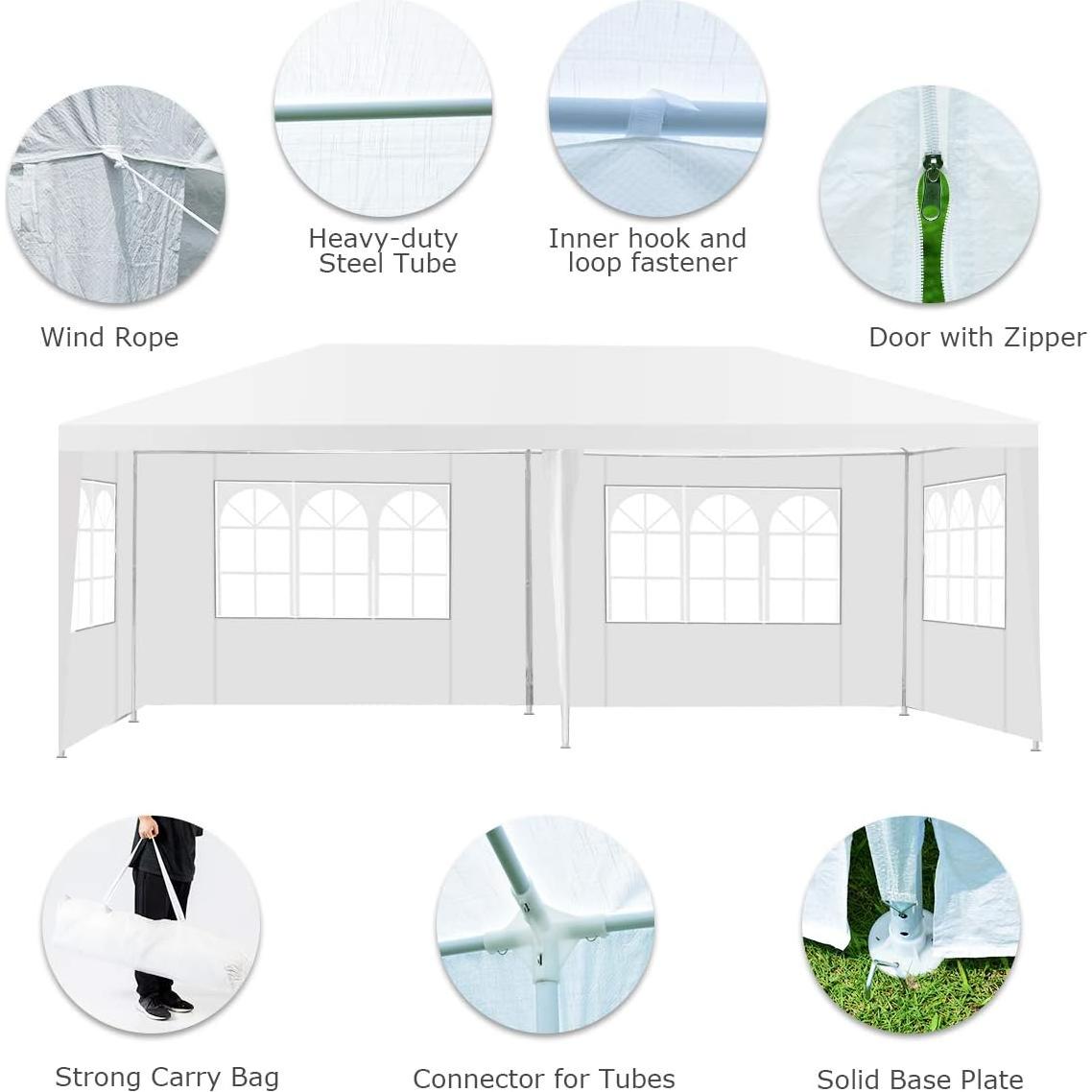 ORALNER 10'x20' Outdoor Canopy Tent, White Wedding Party Tent with 6 Removable Sidewalls & Carrying Bag, Heavy Duty Camping Gazebo Pavilion for Patio, Garden and Backyard