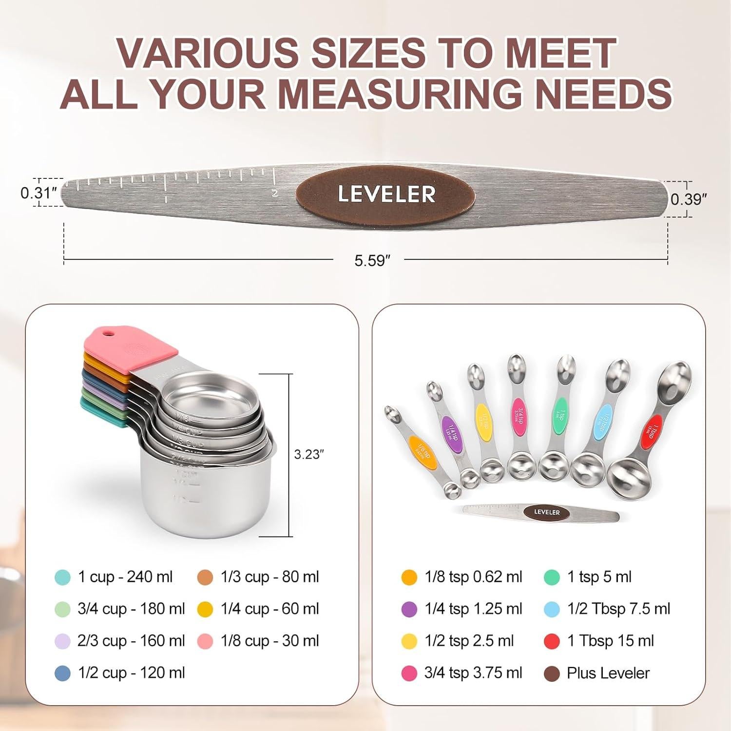 Juego de 16 Piezas de Tazas y Cucharas Medidoras FONYA