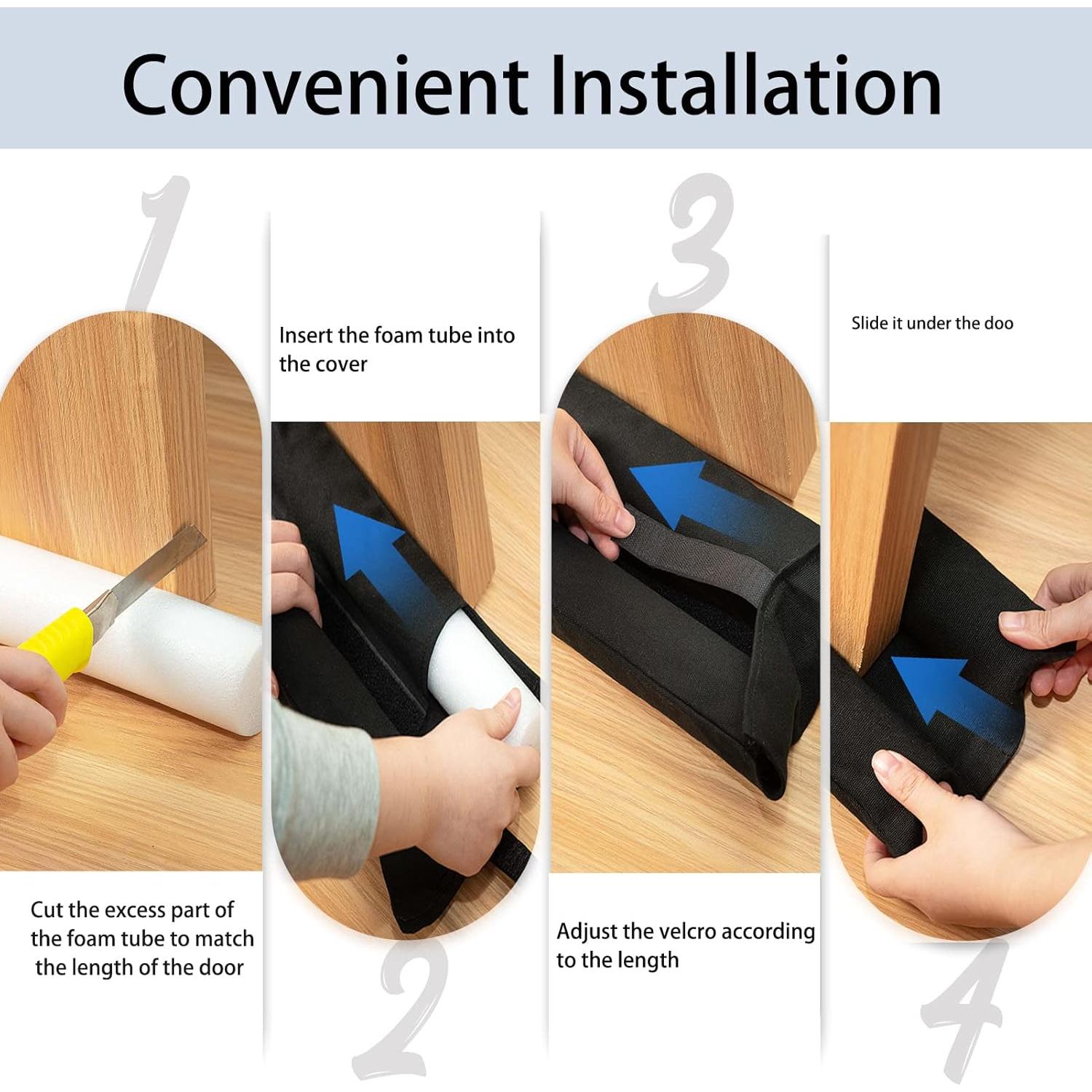 Marwood Under Door Draft Stopper 30-38" Adjustable Wind Stopper for Door & Window, Foam Door Sweep Air & Noise Blocker for Bottom of Doors Double Side Seal - Black