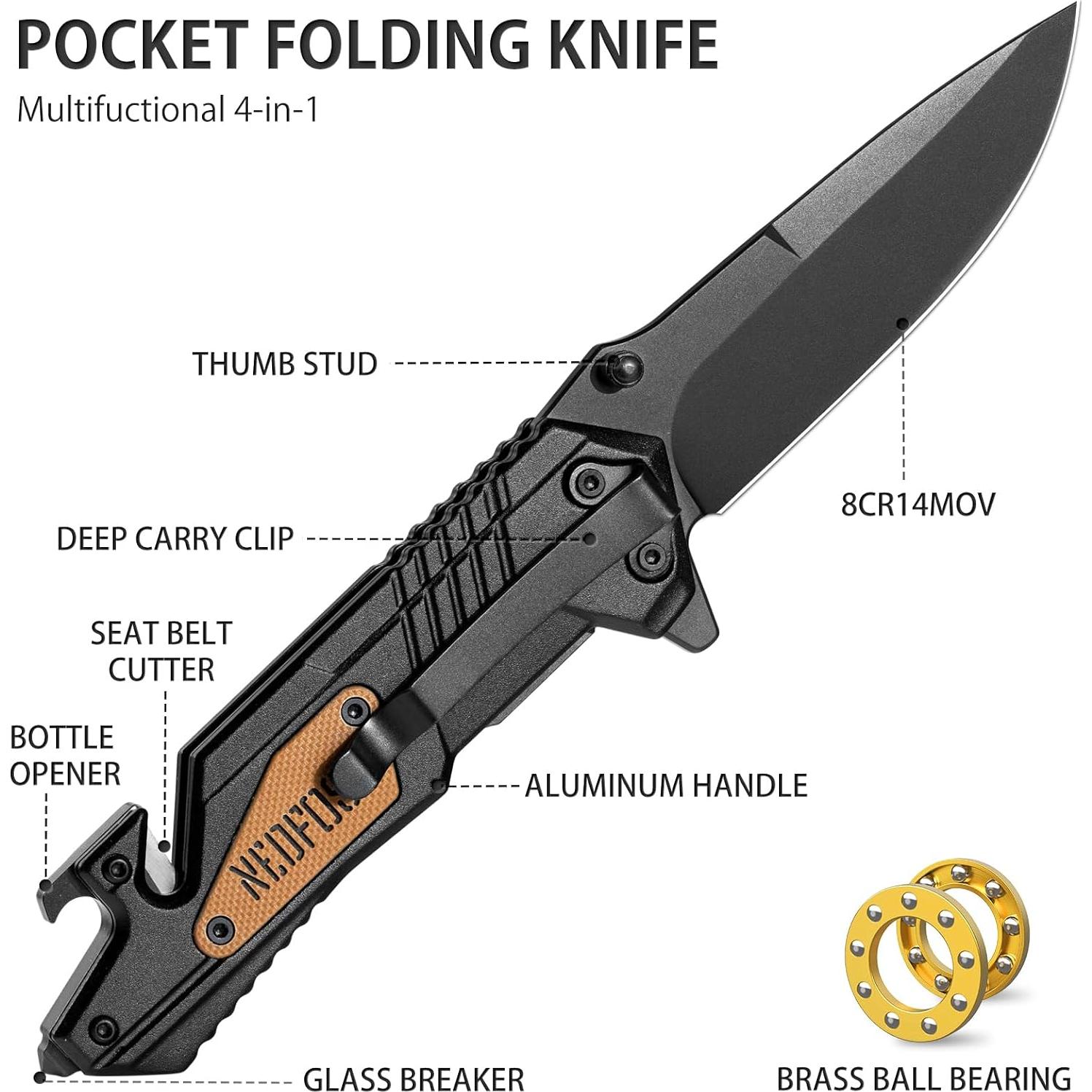 Cuchillo Plegable NedFoss AK10, Táctico 4 en 1 para Camping