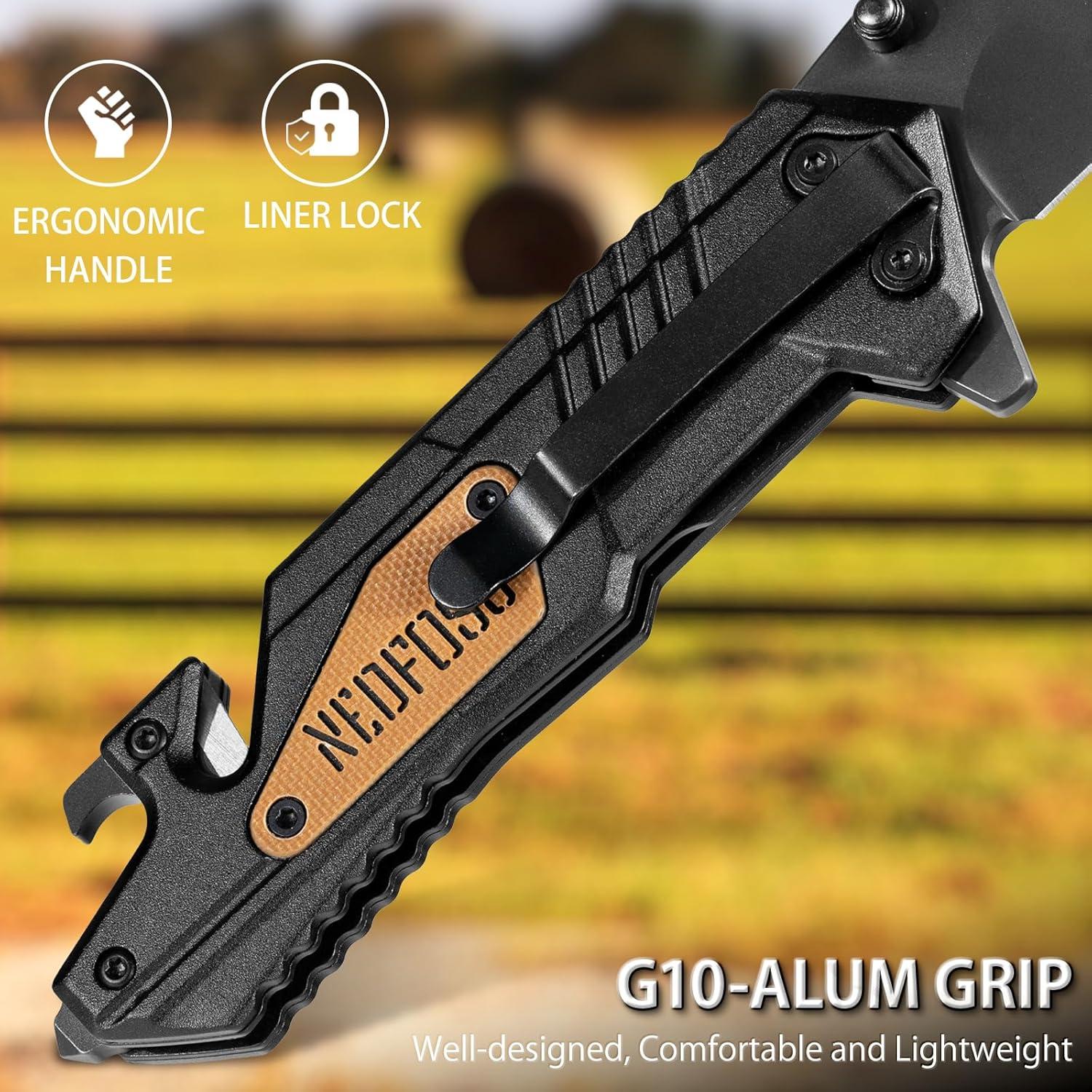 Cuchillo Plegable NedFoss AK10, Táctico 4 en 1 para Camping