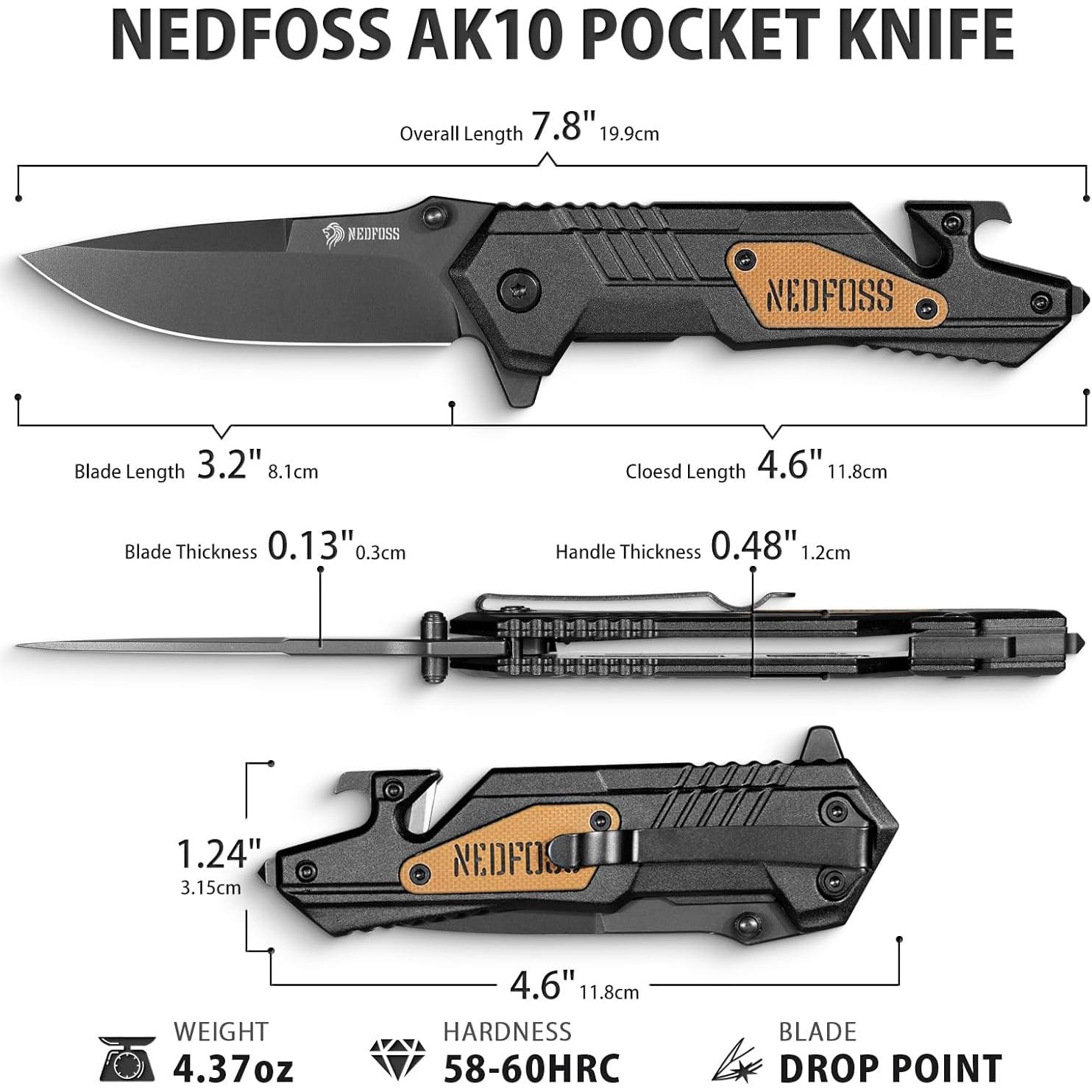 Cuchillo Plegable NedFoss AK10, Táctico 4 en 1 para Camping