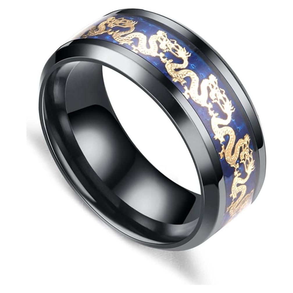 Anillo de Dragón de Acero Inoxidable 8MM Fusamk Negro