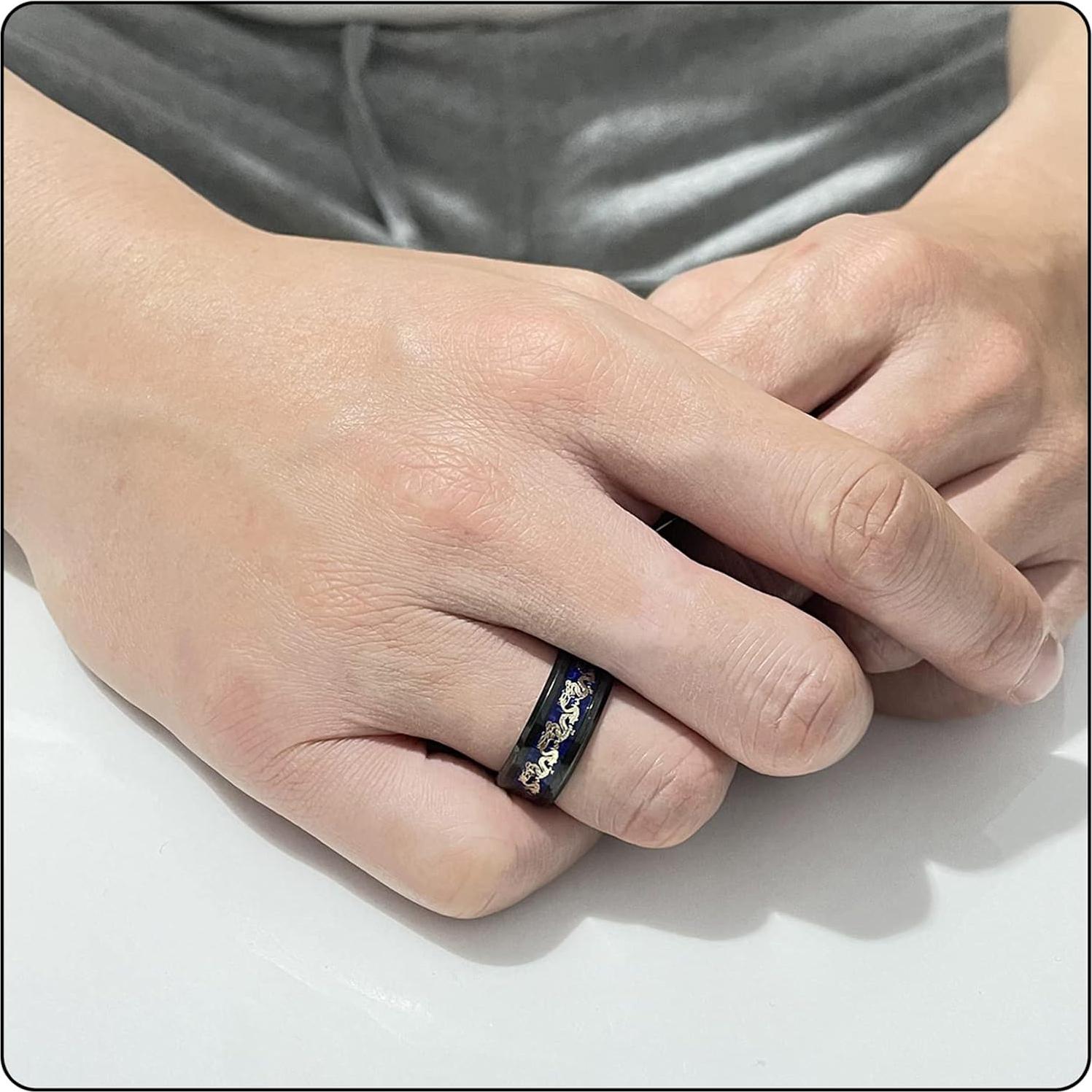 Anillo de Dragón de Acero Inoxidable 8MM Fusamk Negro