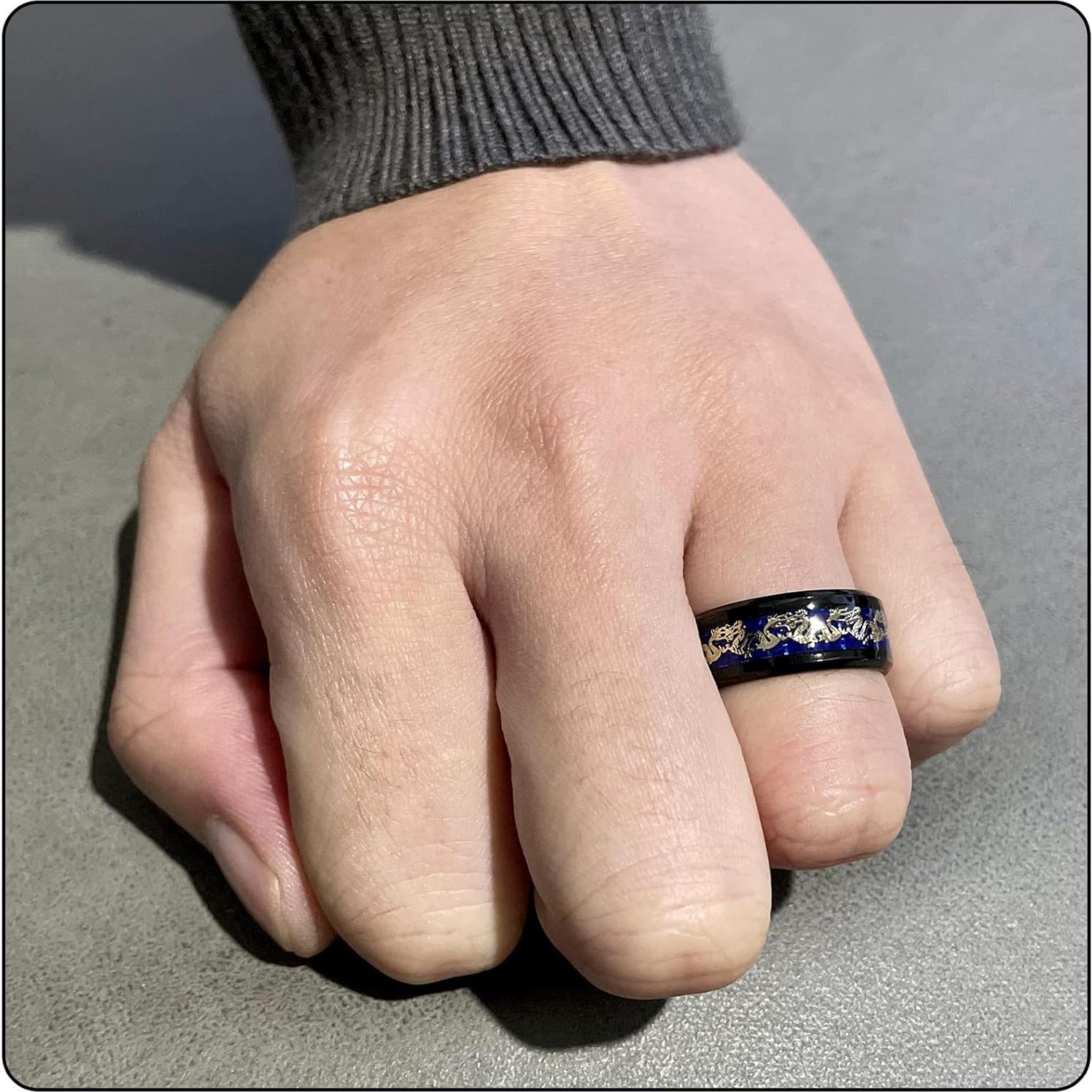 Anillo de Dragón de Acero Inoxidable 8MM Fusamk Negro