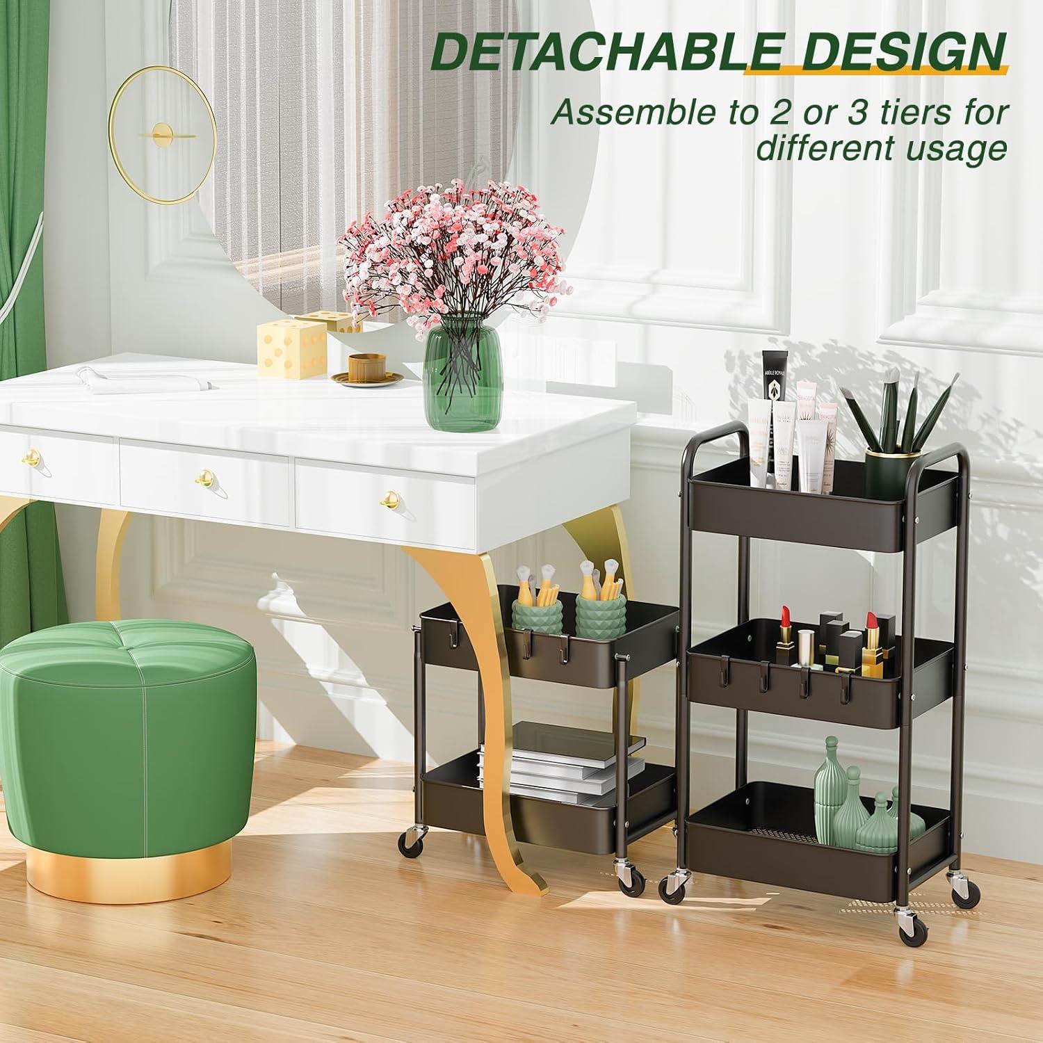 Carro de Utilidad Rodante LEHOM 3 Niveles Metal Negro