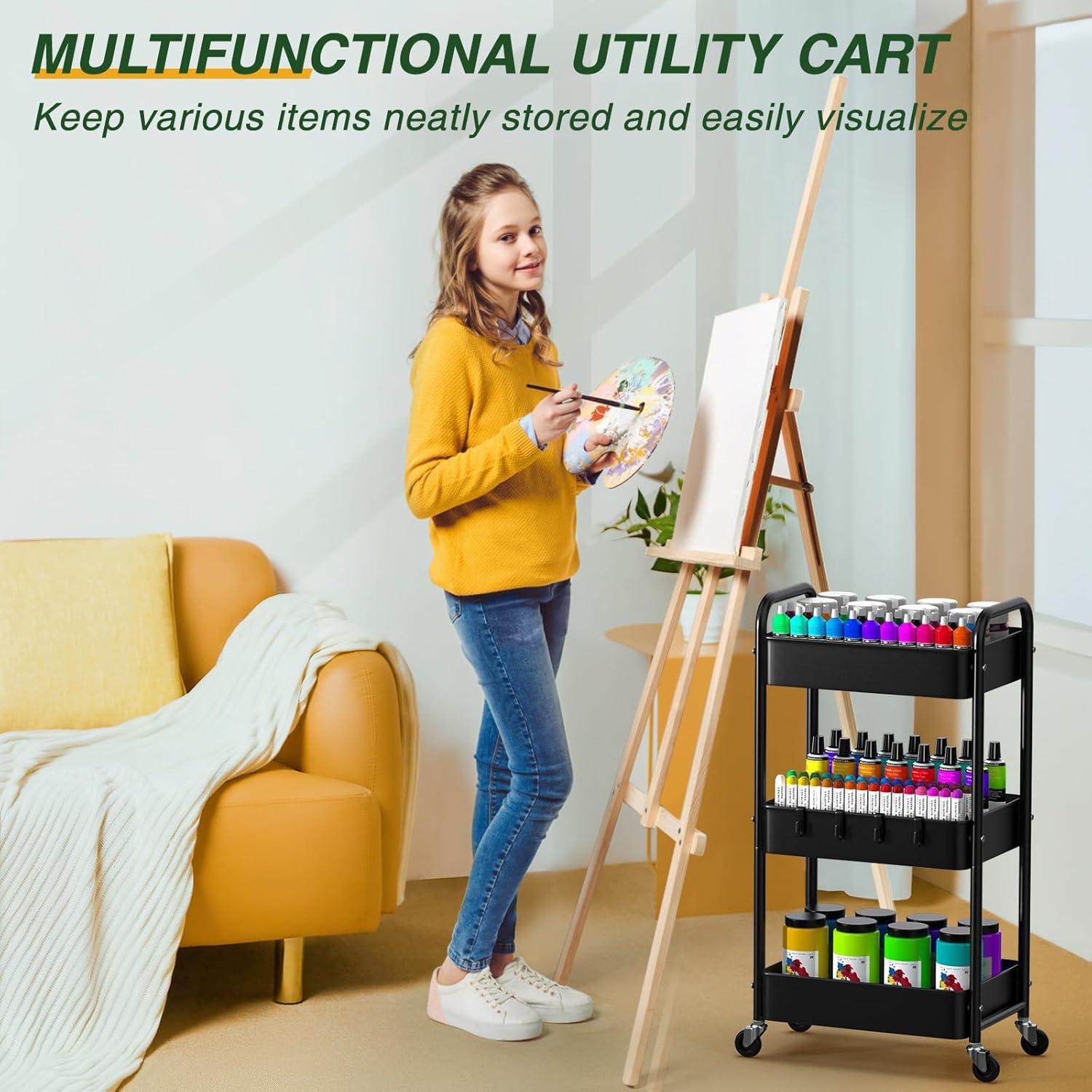 Carro de Utilidad Rodante LEHOM 3 Niveles Metal Negro