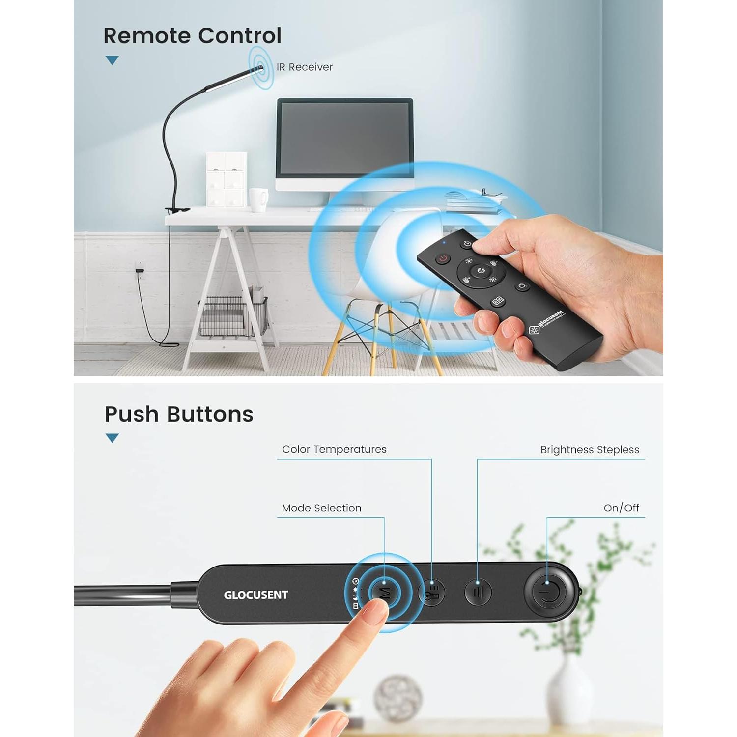 Lámpara de Lectura Clip On Glocusent A31 5W 38 LEDs Control Remoto