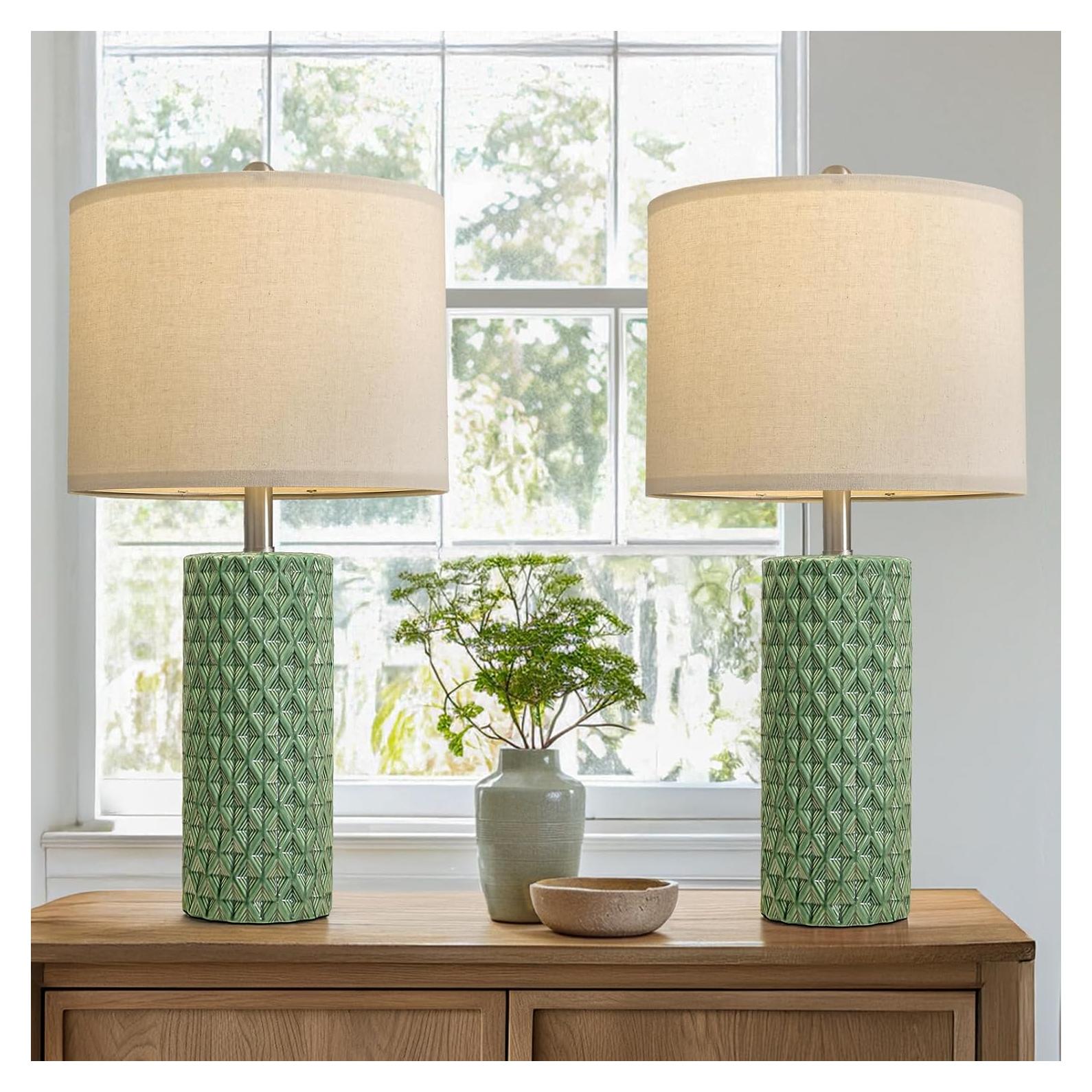 Juego de 2 Lámparas de Mesa USumkky Cerámica Verde 66 cm