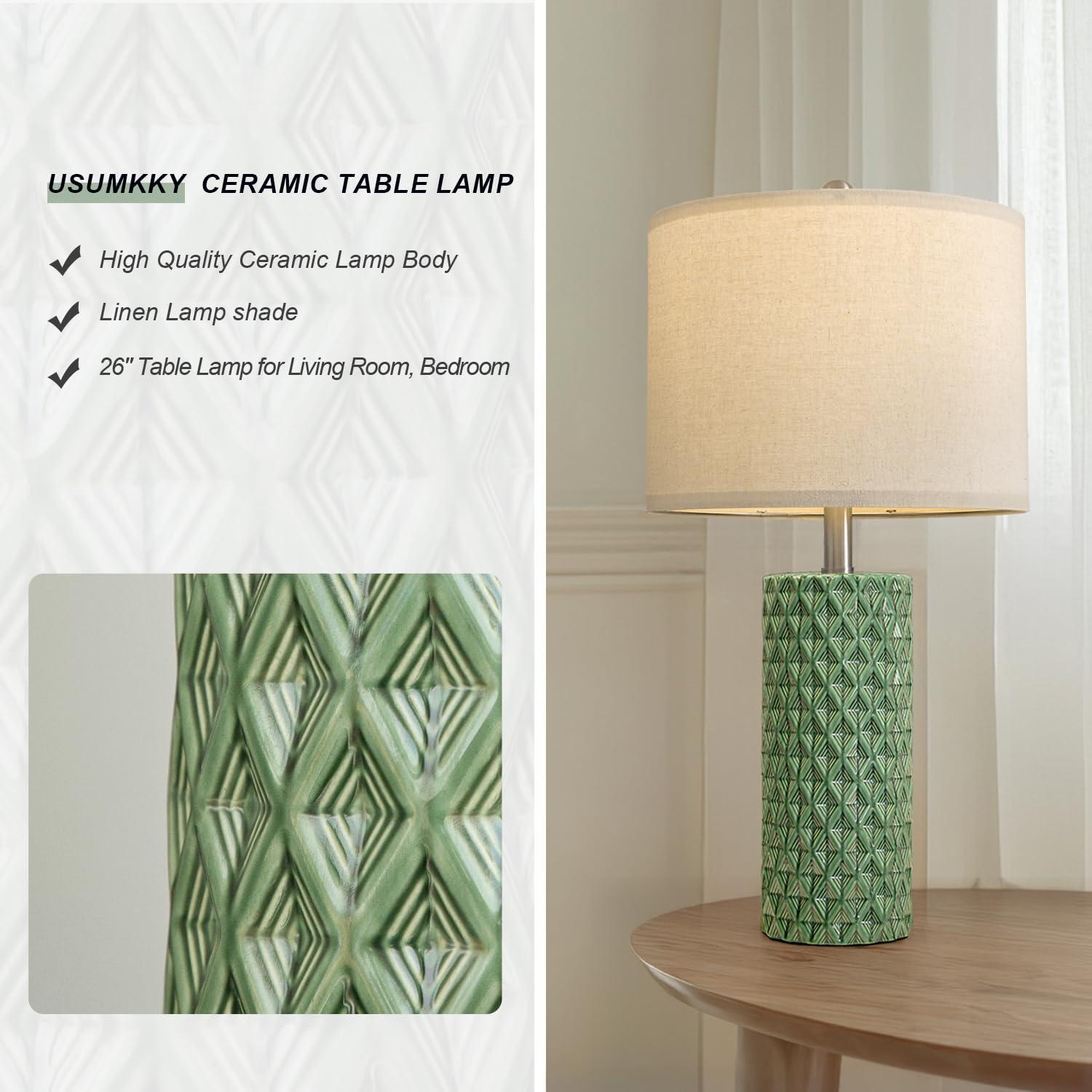 Juego de 2 Lámparas de Mesa USumkky Cerámica Verde 66 cm