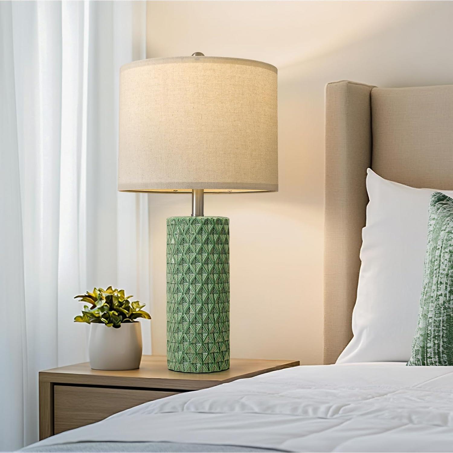 Juego de 2 Lámparas de Mesa USumkky Cerámica Verde 66 cm